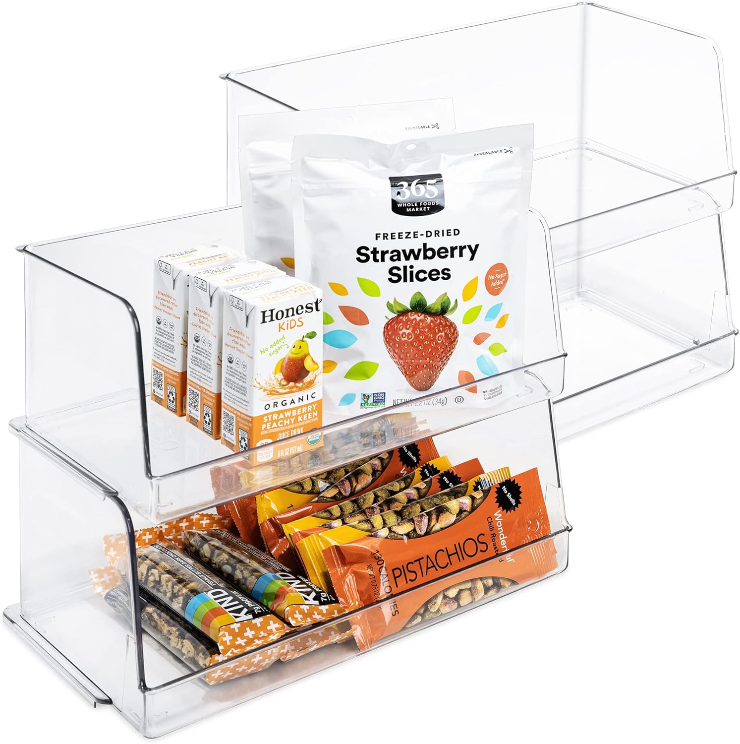 Smart Design Stackable Household Bin - Set of 4-7 x 12.5 Inch - Open Front - BPA Free Plastic Resin - Food, Fridge, Freezer, Cabinet, Food, Pantry, Storage - Kitchen Organizer - Clear Pack of 2