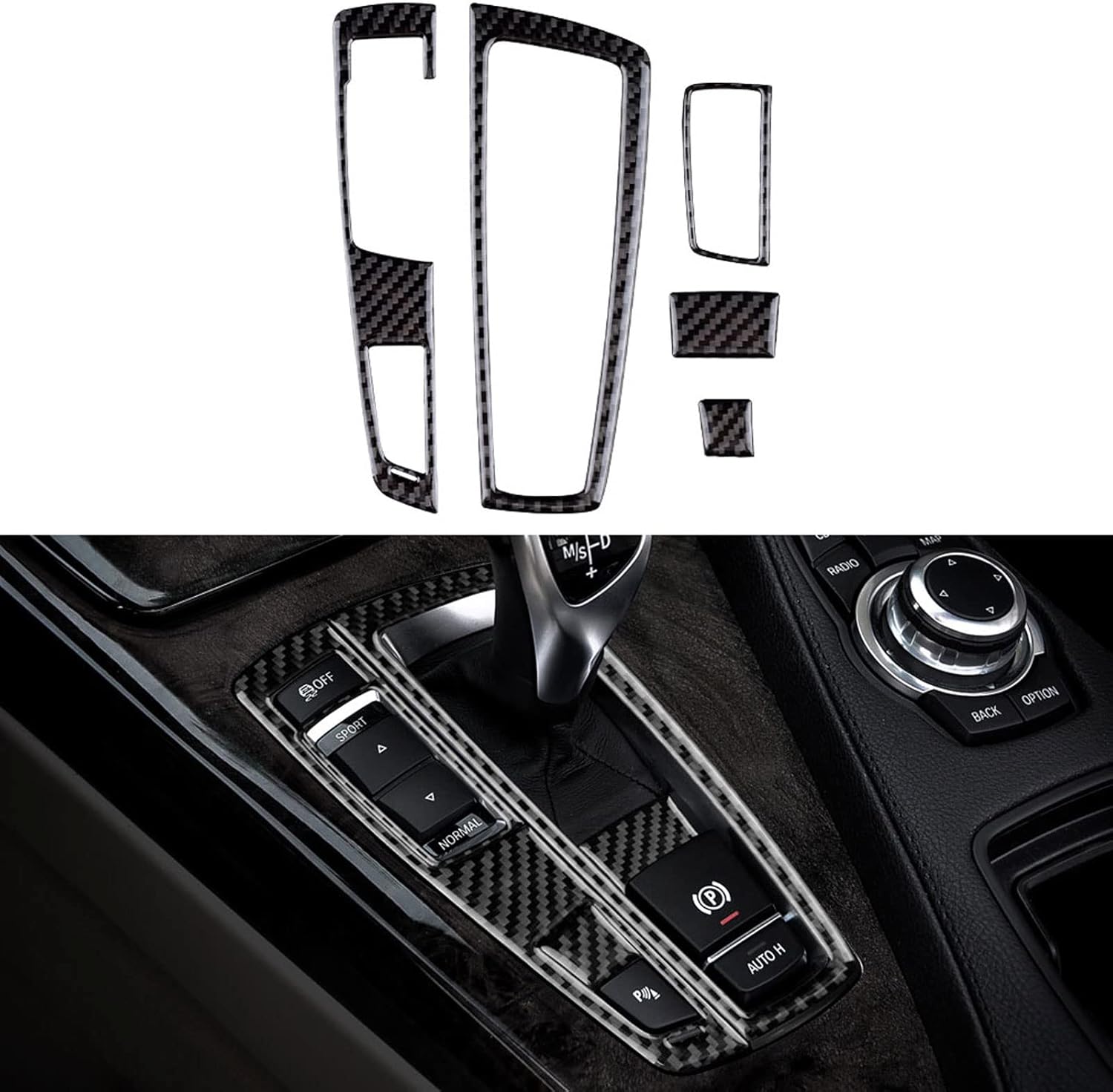 BOSADEN Carbon Fiber Car Gear Shift Panel Cover Trim Interior Decoration Sticker Interior Accessories Decoration for BMW 6 Series 2012-2019 F12, 2011-2018 F13, Type A(Black)