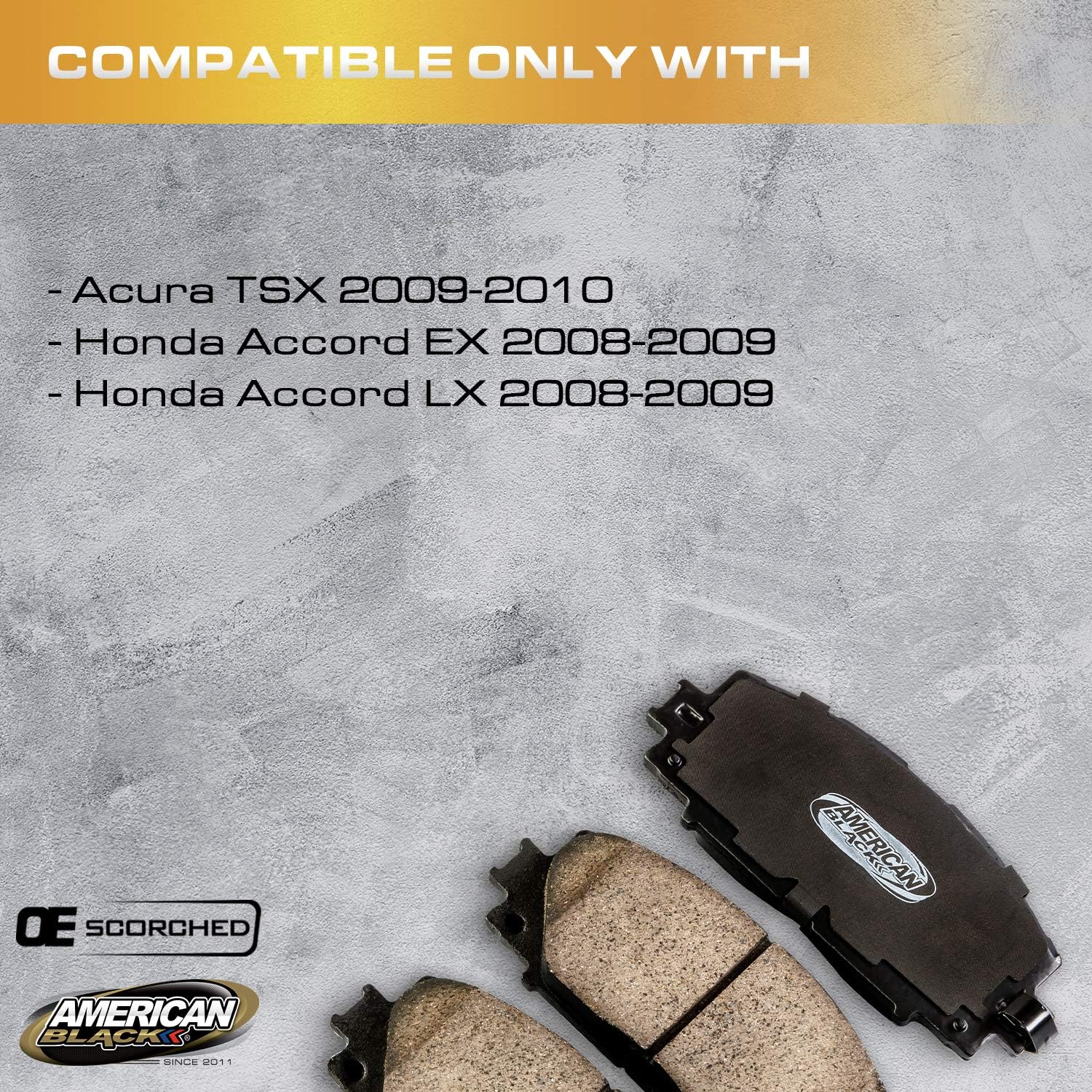 American Black ABD1336C Professional Ceramic Rear Disc Brake Pads Set Compatible With Acura TSX 09-10 / Honda Accord EX 08-09 / Accord LX 08-09 - OE Premium Quality - Perfect fit, QUIET and DUST FREE