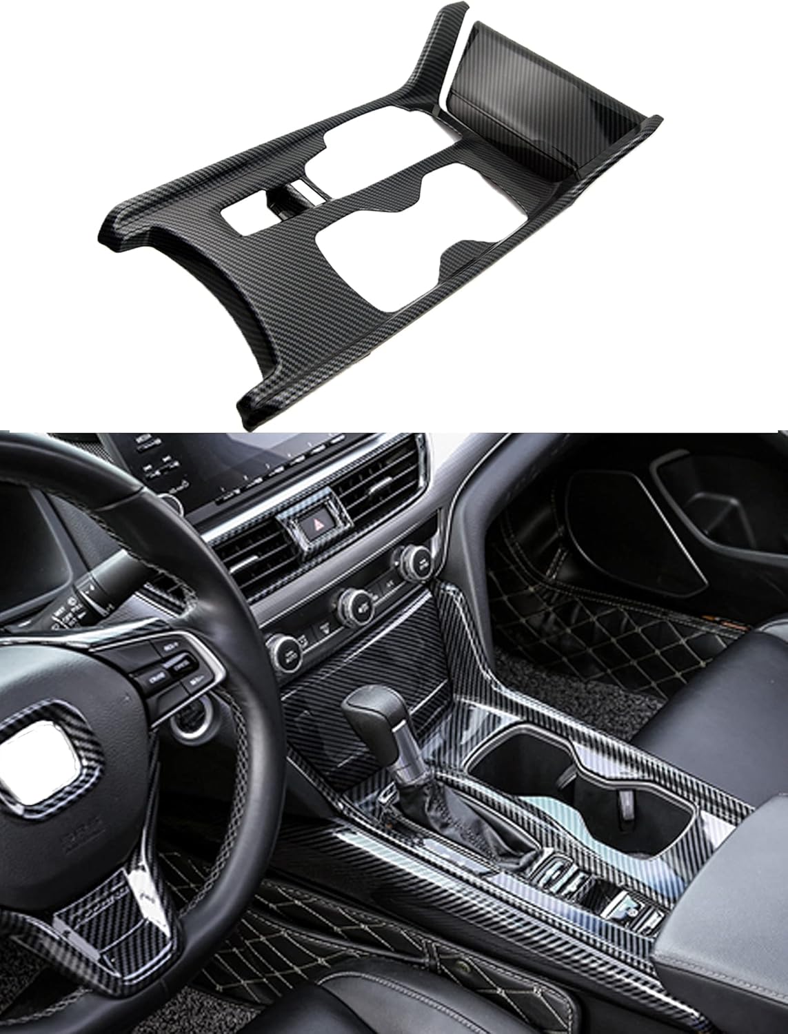 Flash2ning ABS Carbon Fiber Interior Center Console Gear Shift Panel Fit for Honda Accord 2018 2019 2020 2021 Accessories Gas Version (Not fit Hybrid) Water Cup Holder Cover Trim