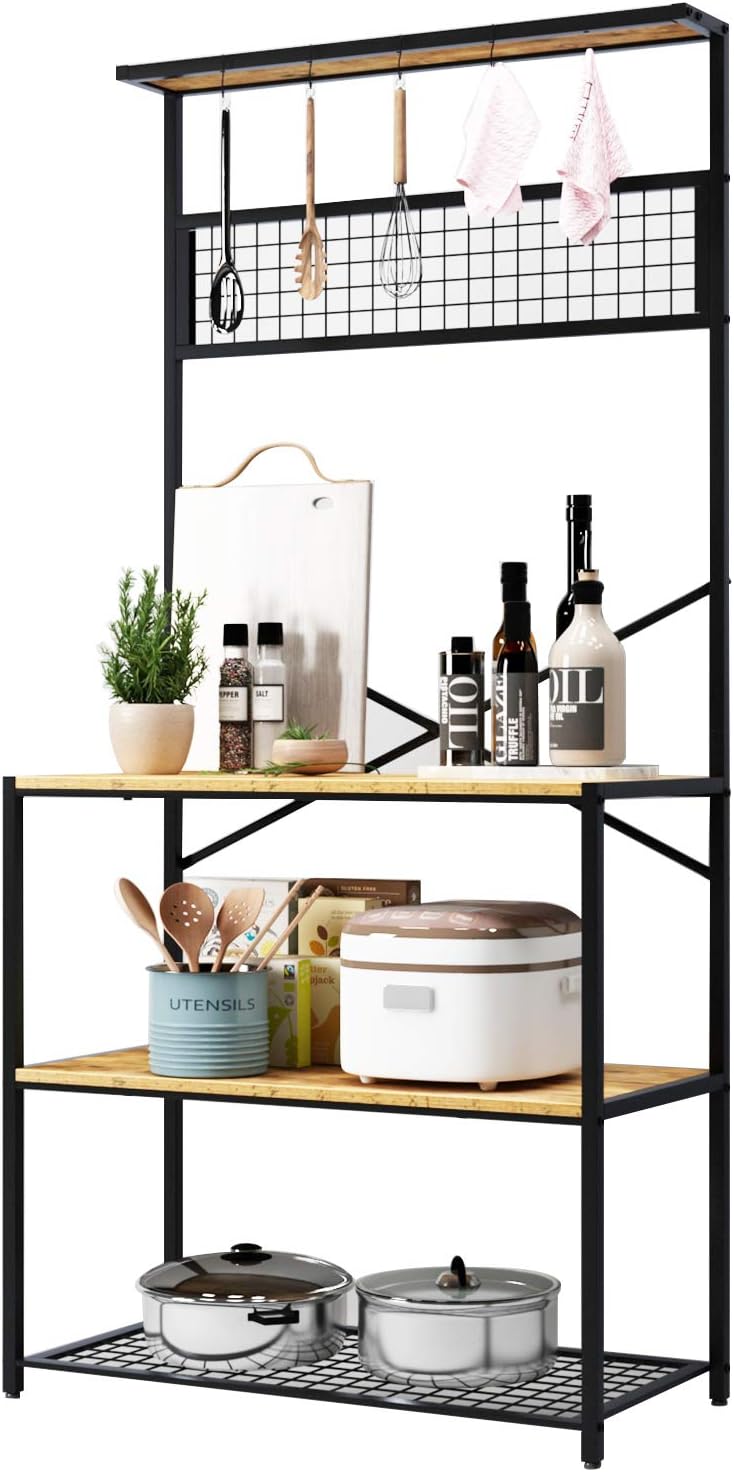 soges 4-Tier Kitchen Baker's Rack Free-Standing Microwave Oven Stand Storage Shelf Rustic Brown YL-D5003