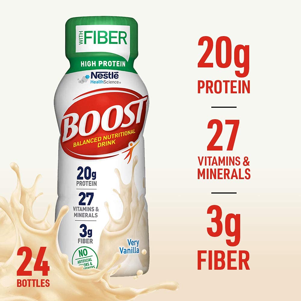 BOOST High Protein with Fiber Complete Nutritional Drink, 8 fl oz Bottles, 24 Rich Chocolate + 24 Very Vanilla (Pack of 48) Pack of 2