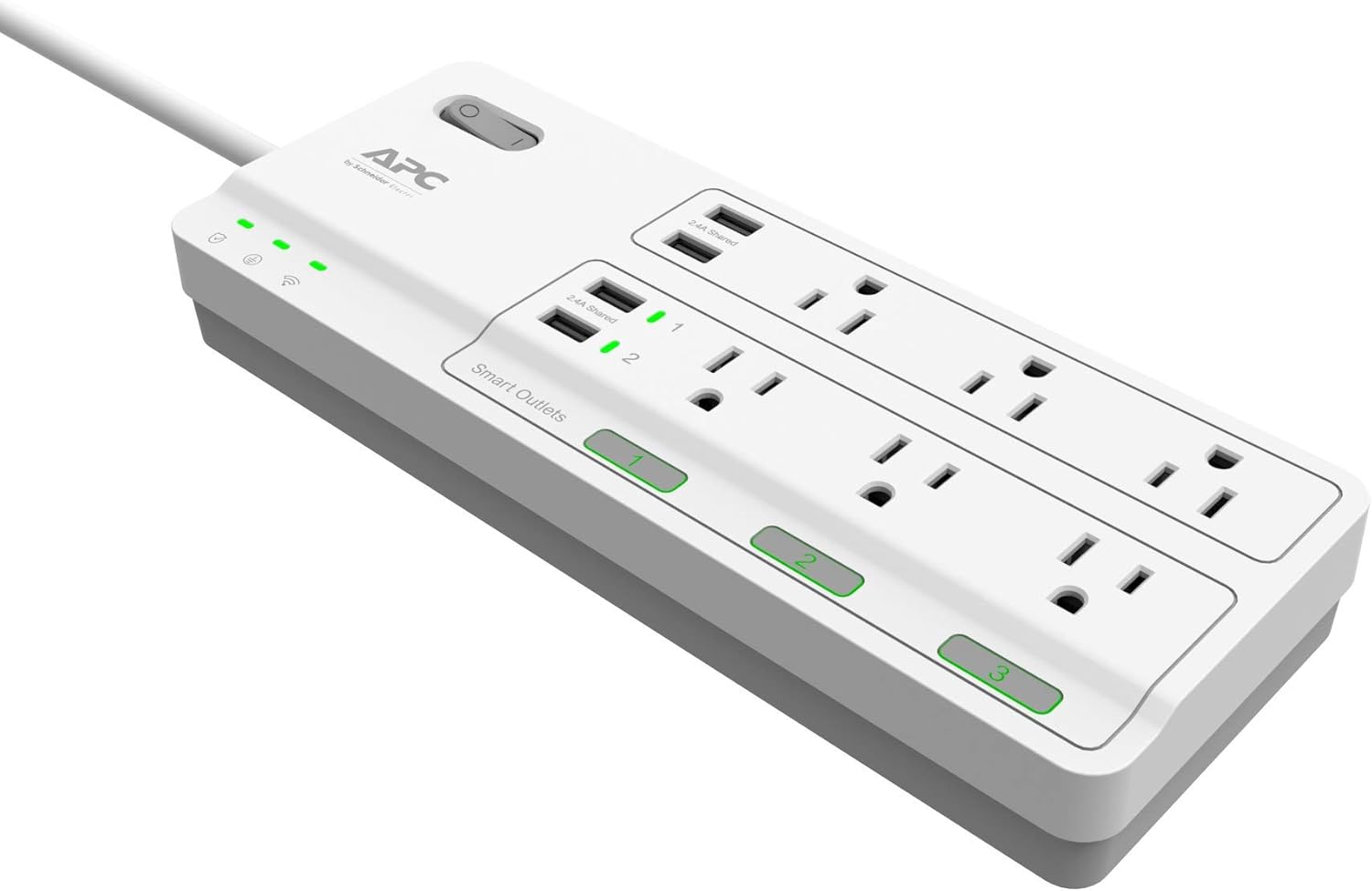 APC Smart Plug Wi-Fi Power Strip with USB Ports, PH6U4X32, 3 Smart Plugs that Work with Alexa, 6 Outlets Total, 2160 Joule Surge Protector Black Pack of 2