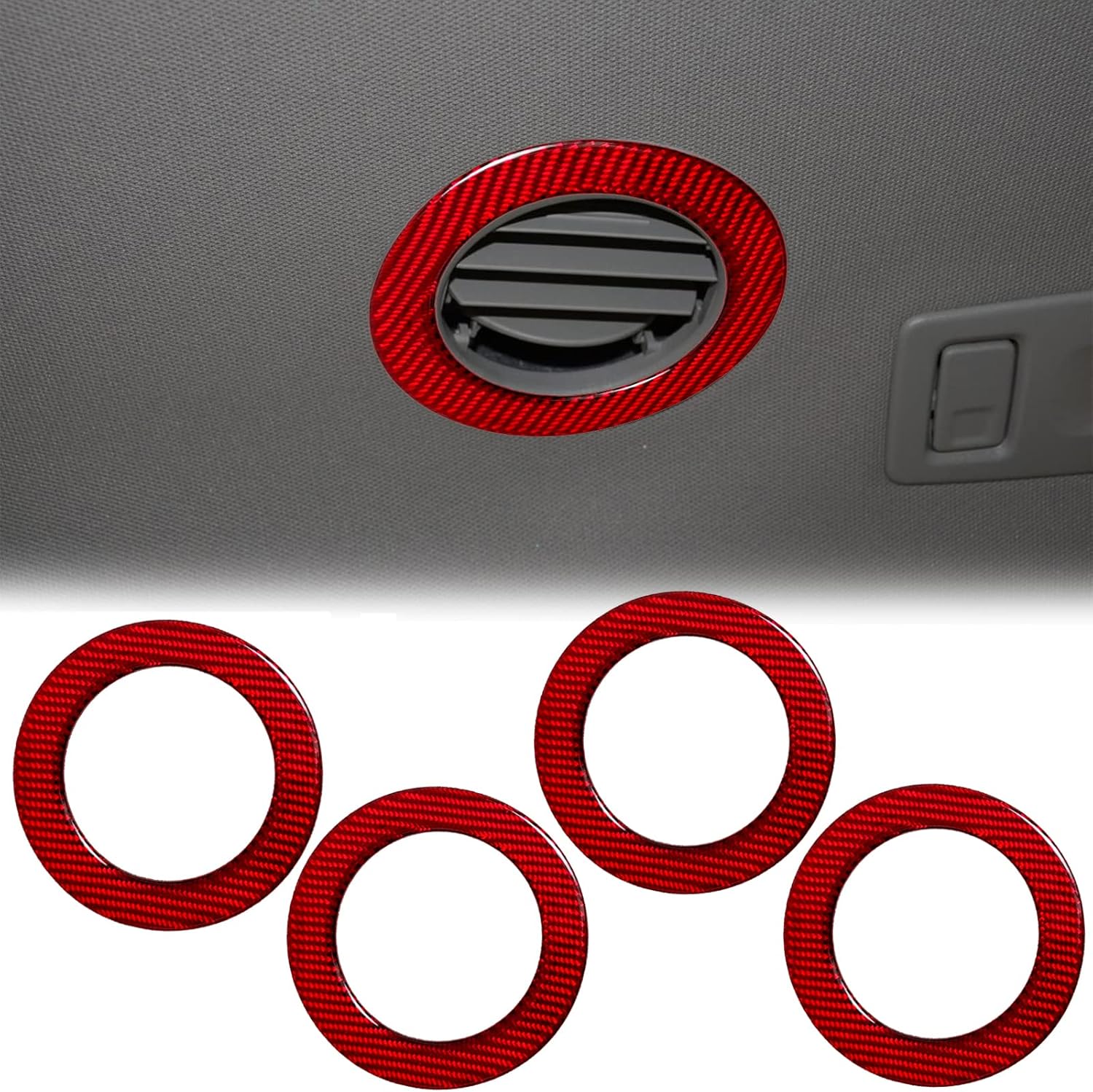 SUNJIKA Compatible with 4PCS Carbon Fiber Interior Rear Seat Air Conditioner Vent Wind Outlet Frame Cover Trim Sticker for Ford Explorer Accressories 2013 2014 2015 2016 2017 2018 (Red)