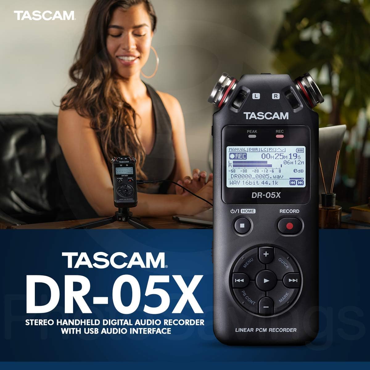 Tascam DR-05X 2-Input / 2-Track Portable Stereo Handheld Digital Audio Recorder w/USB Audio Interface (Black)+ XPIX Lav Microphone + 16GB + Microphone + Premium Accessories Bundle