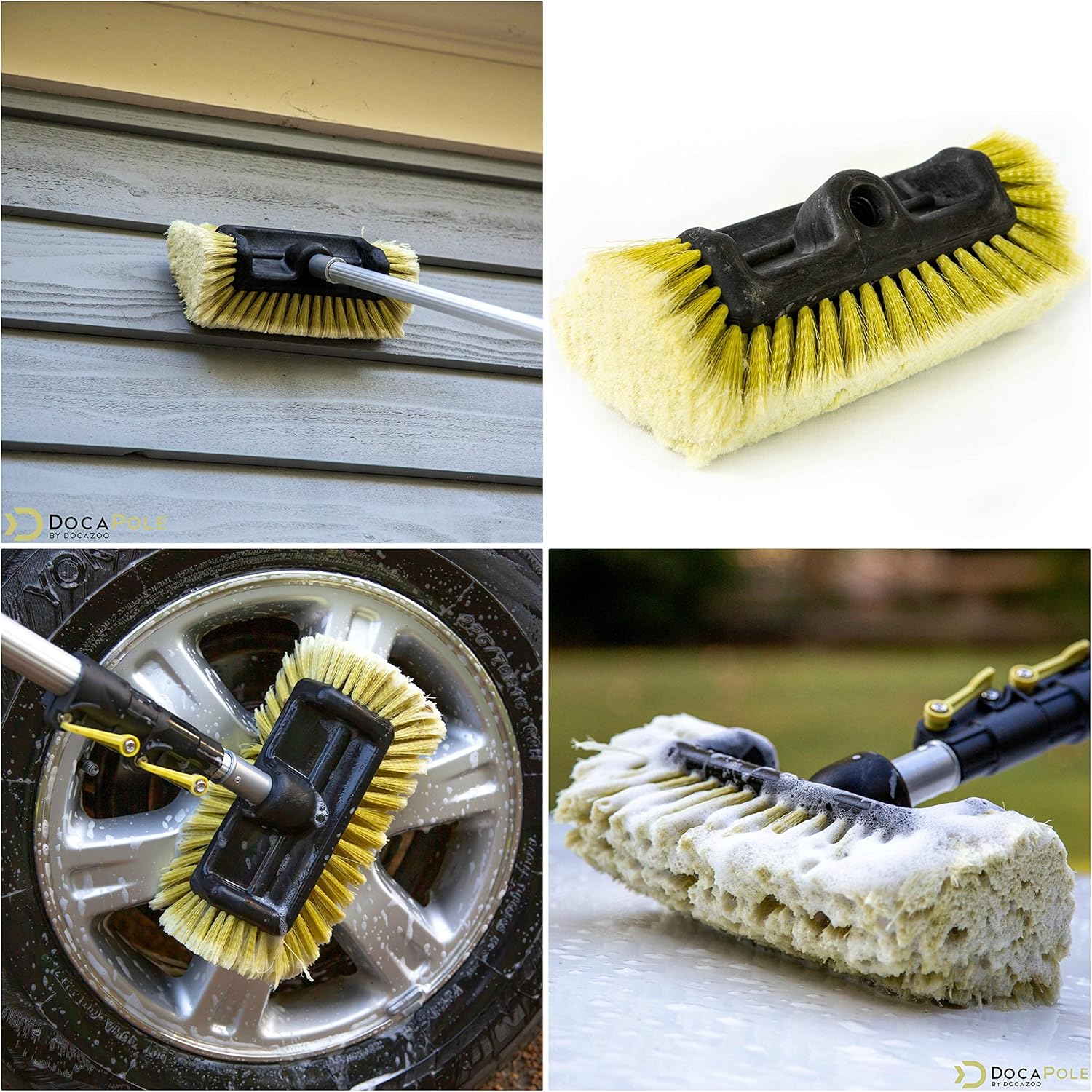 DocaPole 24 Foot High Reach Brush Kit with 6-24 Foot Extension Pole // Brush Kit Includes 3 Brushes // Soft Bristle Car Wash Brush // Medium Bristle Cleaning Brush // Hard Bristle Deck Brush