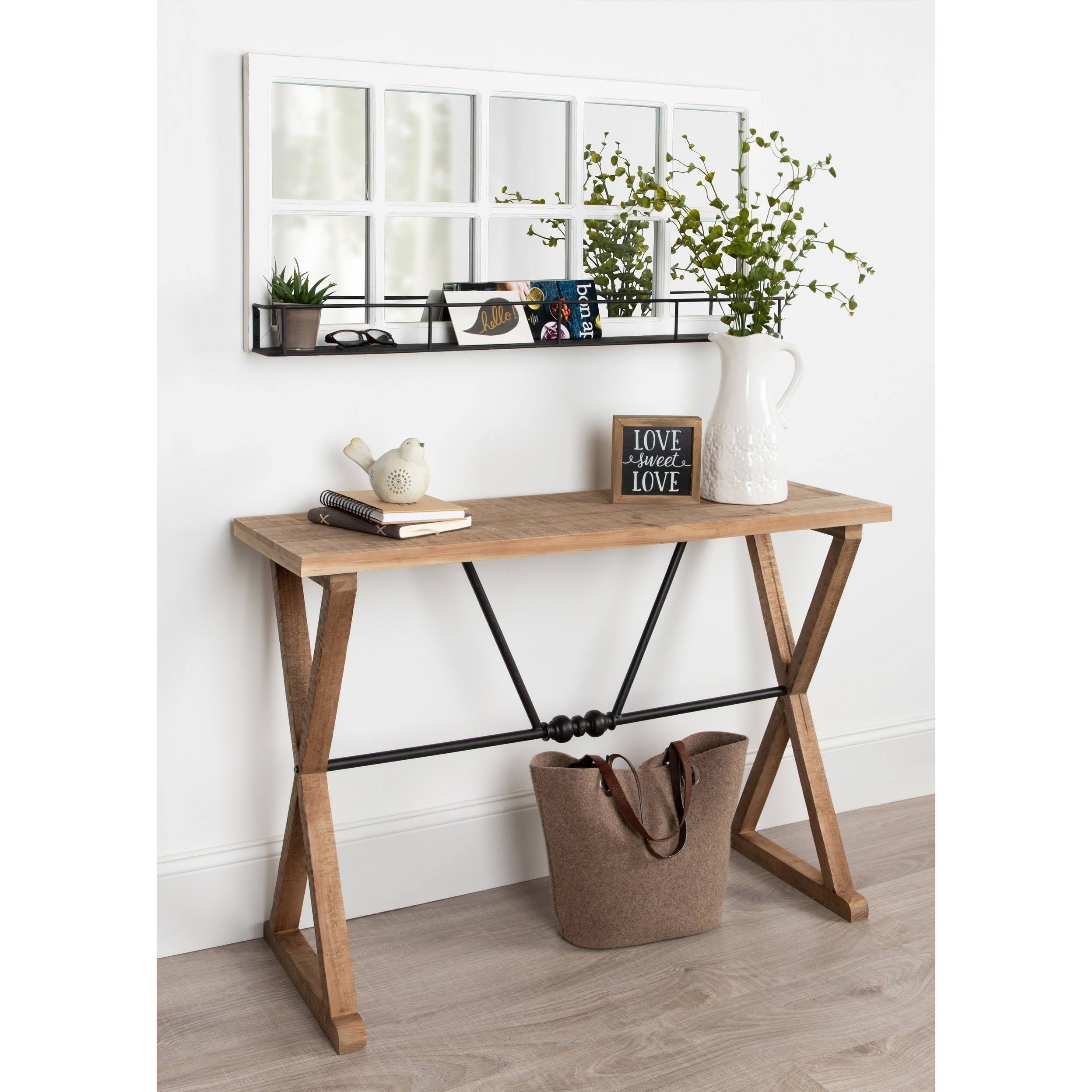 Kate and Laurel Travere Wood Console with Black Metal Support Bar - Brown