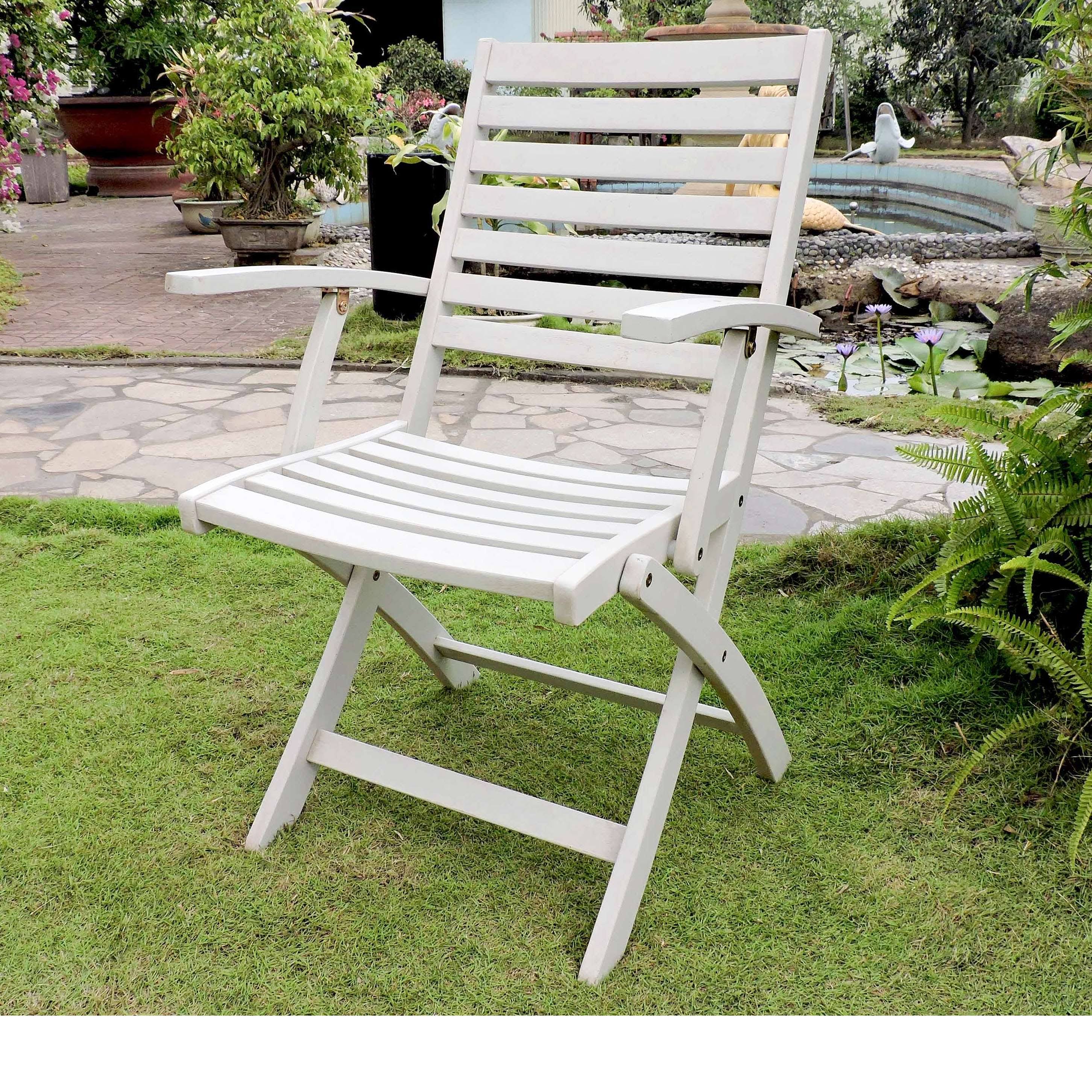 International Caravan Acacia Folding Ladder Back Armchair with Antique White Finish - Set of 2