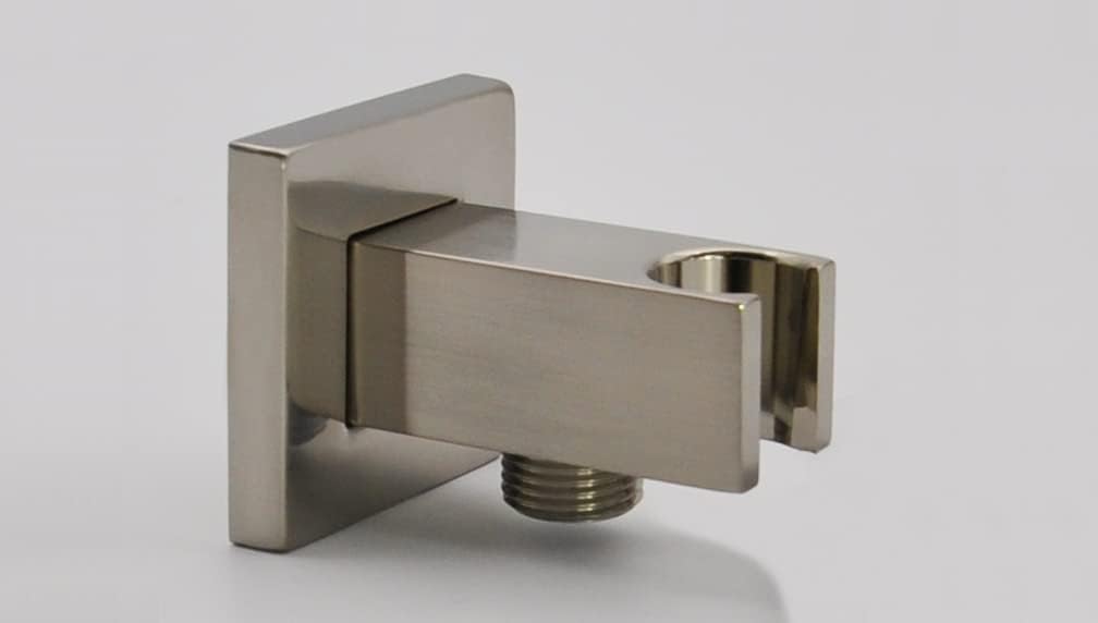 Aquaiaw Wall Supply Elbow with Flange, Tapered 1/2 NPT Female Inlet, Solid Brass Wall Union with Handshower Holder, Square Wall Supply Elbow with Hand Shower bracket, PVD Brushed Nickel, G1/2 Outlet
