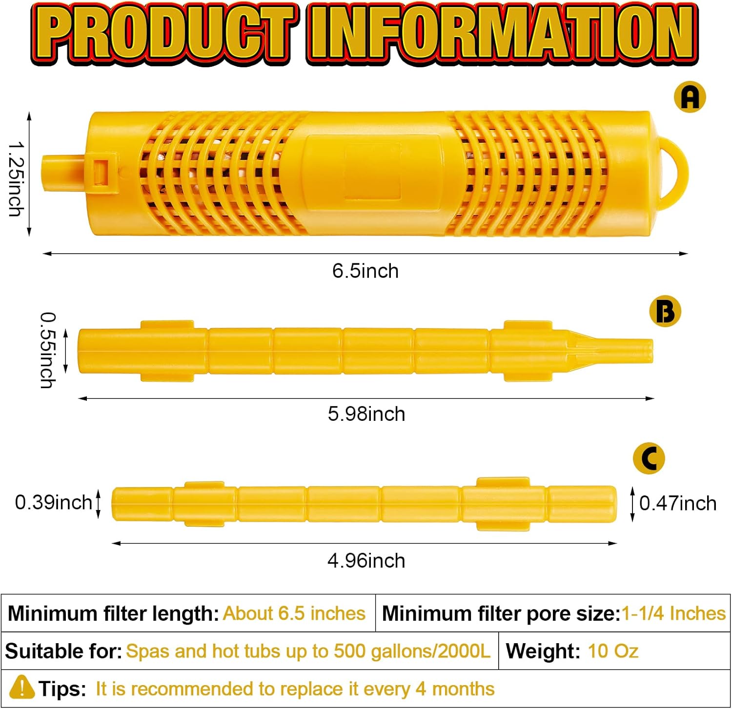 Kittmip 6 Pack Spa in Filter Mineral Sticks Parts Cartridge Sticks for Hot Tub Spa Mineral Sanitizer Sticks Spa Swimming Pool Fish Pond Filter Cartridge, Last for 4 Months, Yellow and Blue