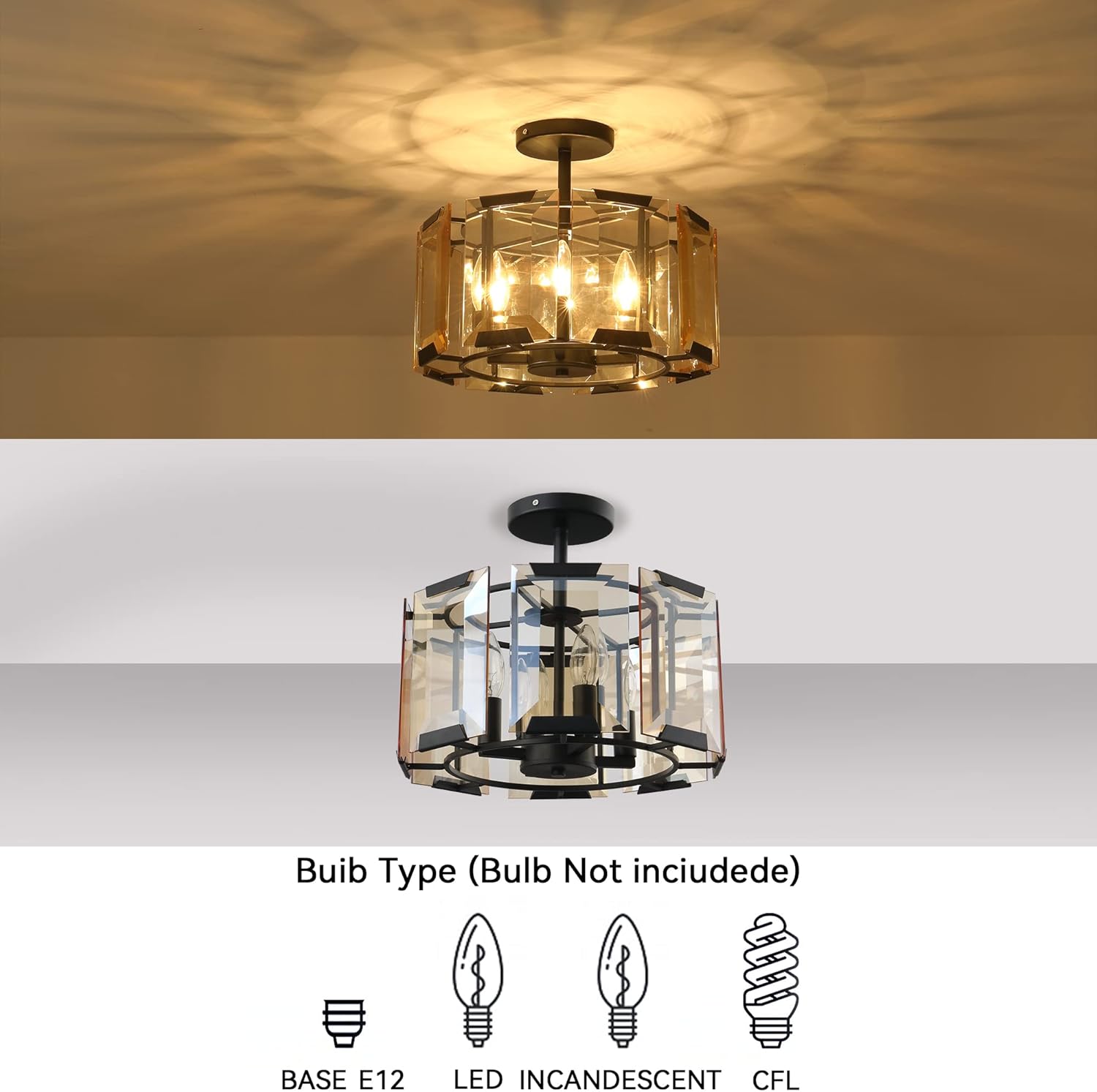 Huaguang Modern Crystal Ceiling Pendant Light 4-Light Glass Crystal Chandelier W14