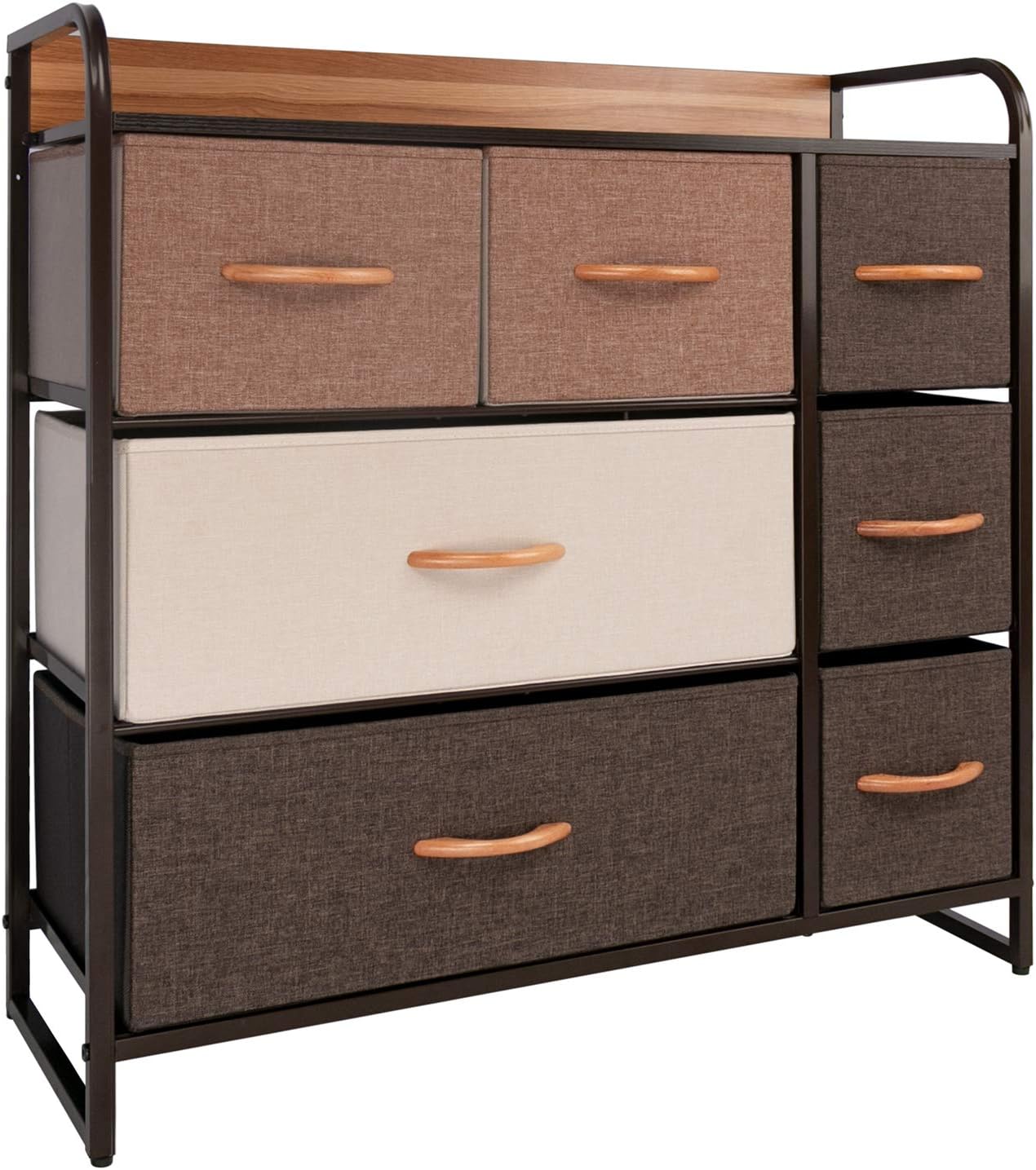 CONNOO Fabic 7 Drawer Dresser Storage Tower, Large Capacity Vertical Organizer Unit for Bedroom, Hallway, Entryway, Closet, Nursery, Sturdy Steel Frame, Wooden Top & Handle, Easy Pull Fabric Bins