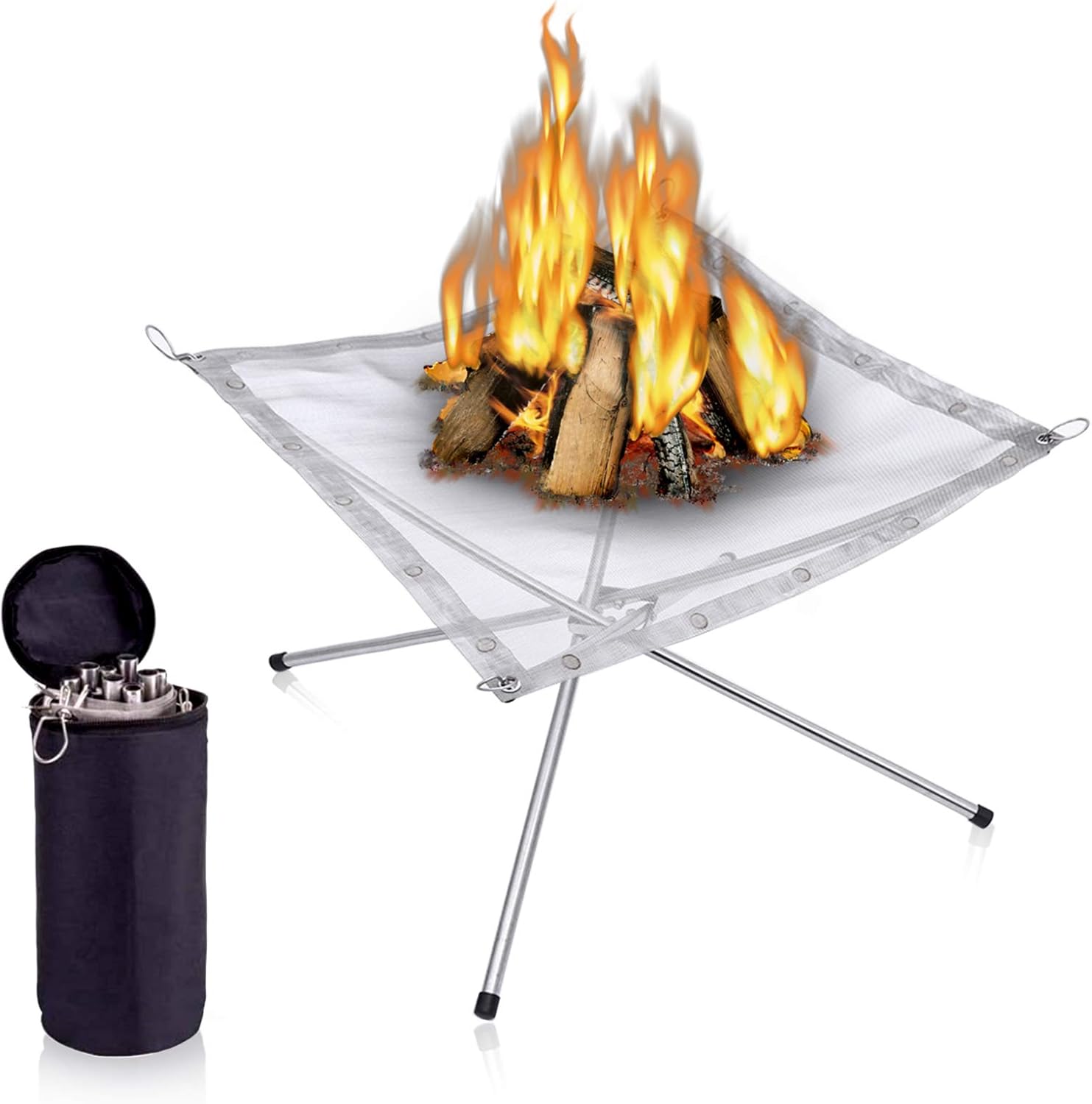Bavnnro Portable Fire Pit ,Collapsing Steel Mesh Fireplace, Outdoor Campfire Pit Foldable Fire Pit for Camping Backyard Beach and Wood Burning - Carrying Bag Included (22 Inch)
