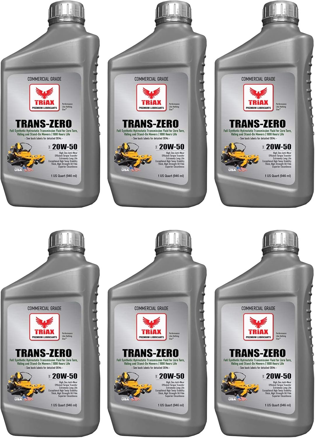 TRIAX Trans Zero 20W-50 Full Synthetic Hydro-Static Transmission Oil for Zero-Turn Mowers (6 Quart Pack) Pack of 2