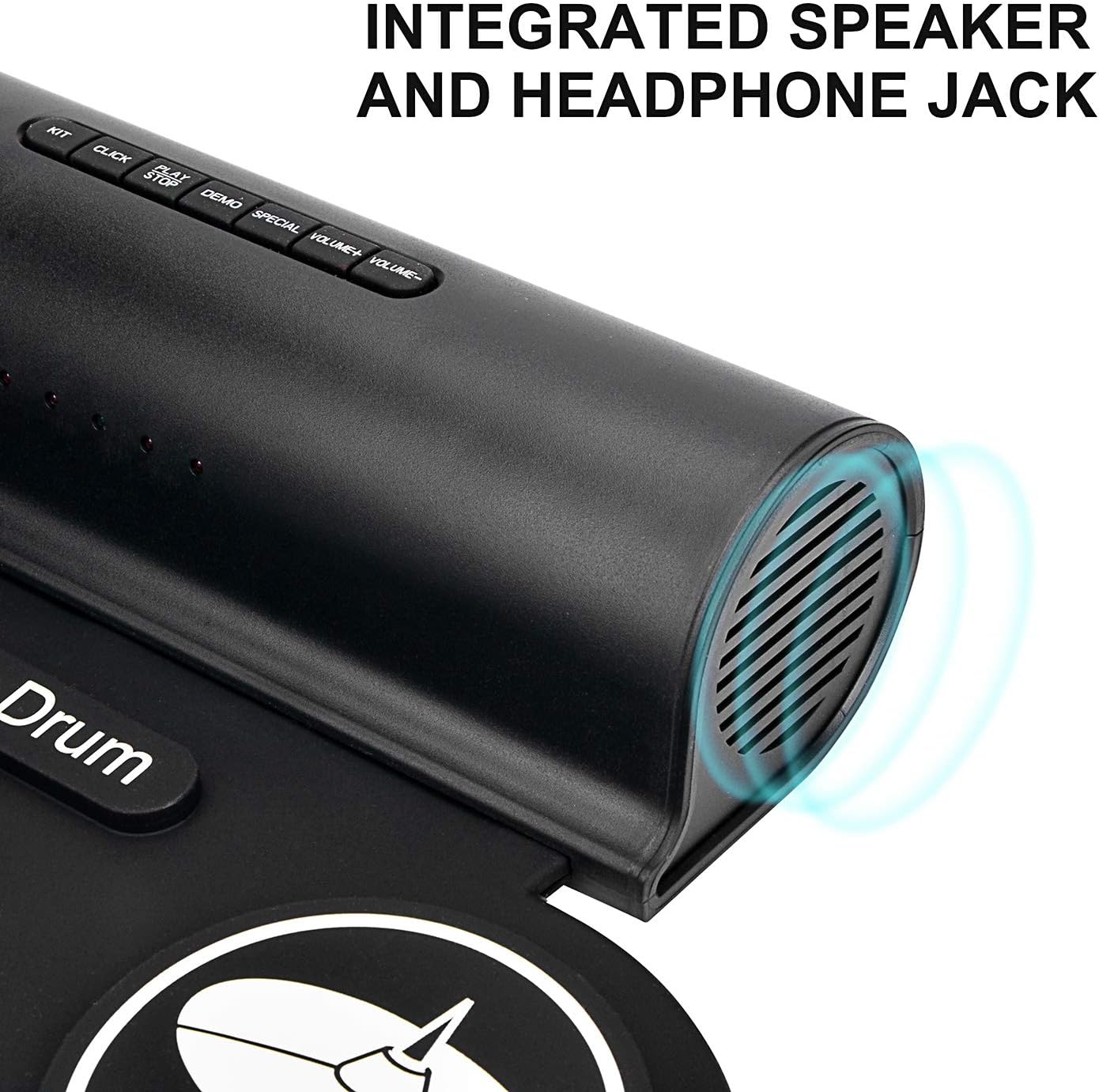 Electronic Drum Set, Roll Up Drum Practice Pad with Headphone Jack Built-In Speaker (DC Powered) Digital Touch 7 Labeled Drum Pads 2 Foot Pedals Up to 10H Playing Time, Holiday Gift for Kids