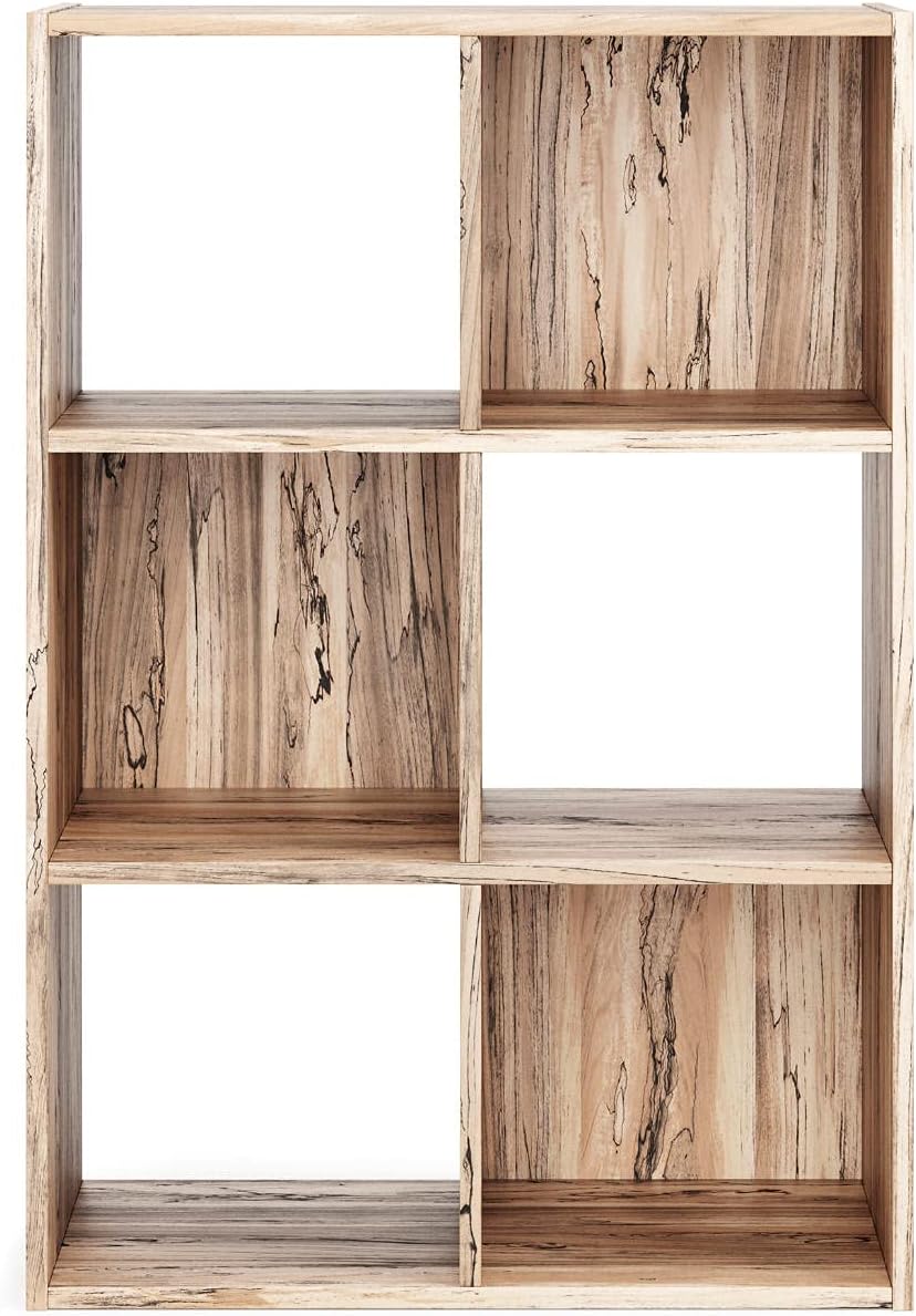 Signature Design by Ashley Piperton Modern 6 Cube Storage Organizer or Bookcase, Natural Brown Pack of 2