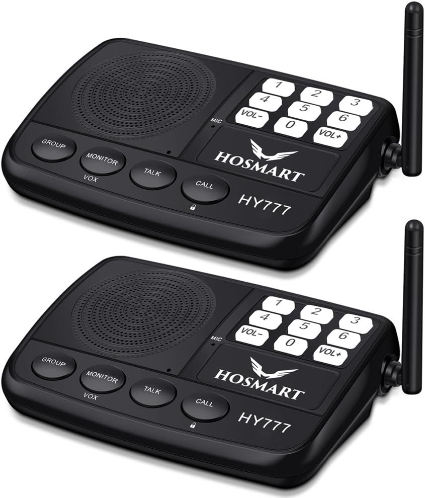 Wireless Intercom System Hosmart 1/2 Mile LONG RANGE 7-Channel Security Wireless Intercom System for Home or Office (New Version) [3 stations Black][NOT WIRELESS CHARGER]