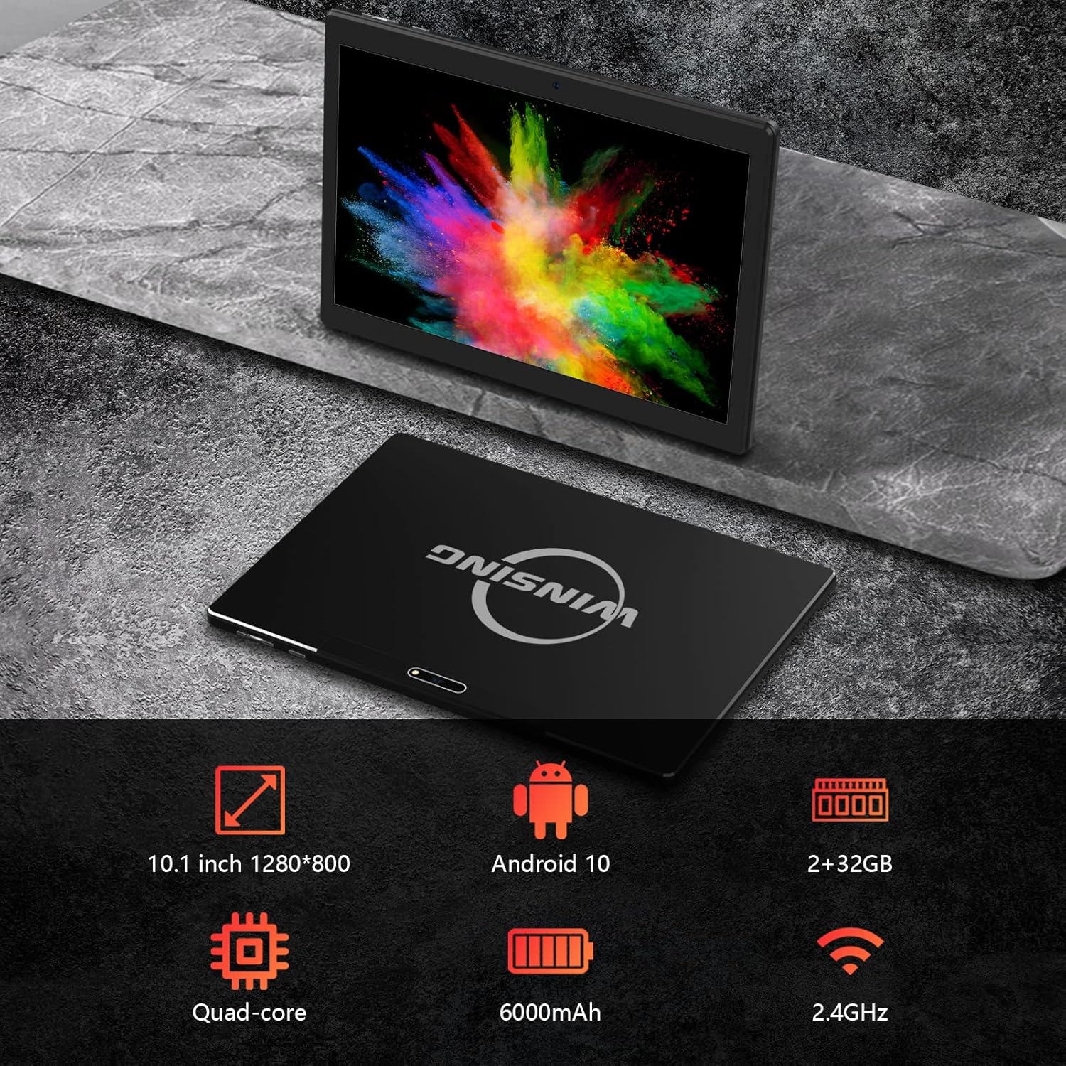 Android Tablet 10 inch，Built-in 32GB Storage Android 10.0 Tablets with Dual Cameras, 6000mAh Battery, Bluetooth Connection Keyboard and Mouse, 2.4G WiFi, Black