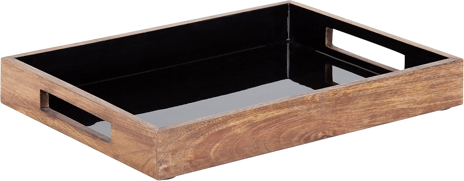 Kate and Laurel Ehrens Modern Wood Tray, 13 x 17, Natural and White, Sophisticated Accent Tray for Transitional Decor Pack of 2