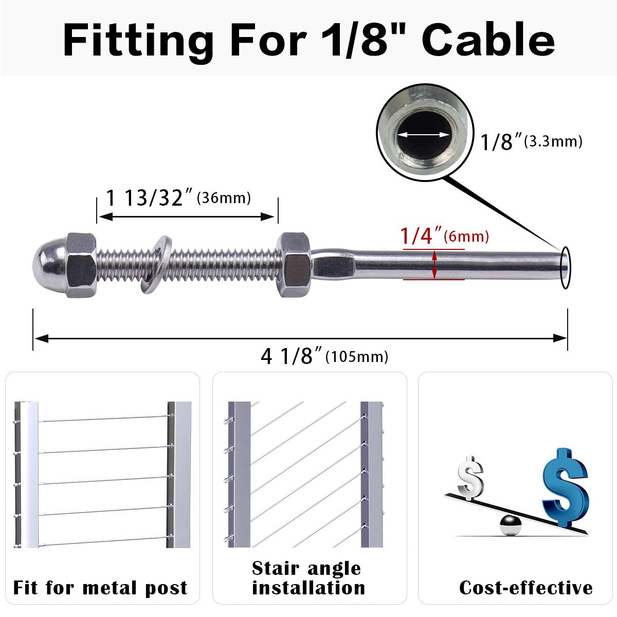 Muzata 30Pack Hand Swage Tensioner Fitting for 1/8