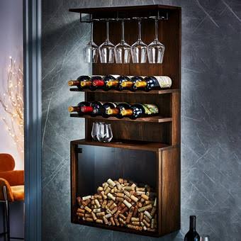 Wall Mounted Wine and Stemware Rack with Cork Catcher