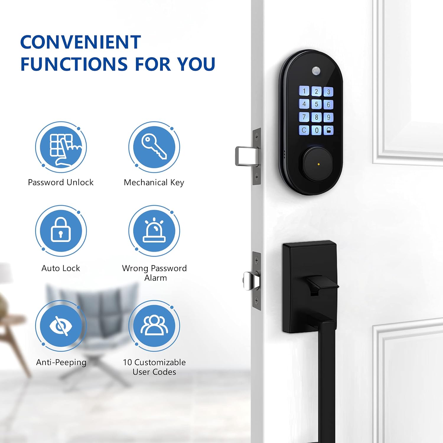 Smart Lock Front Door Locks with Keypads,Keyless Entry Door Lock,Digital Locks for Doors,Back Lit,Easy Installation,Smart Deadbolt for Bedroom Office