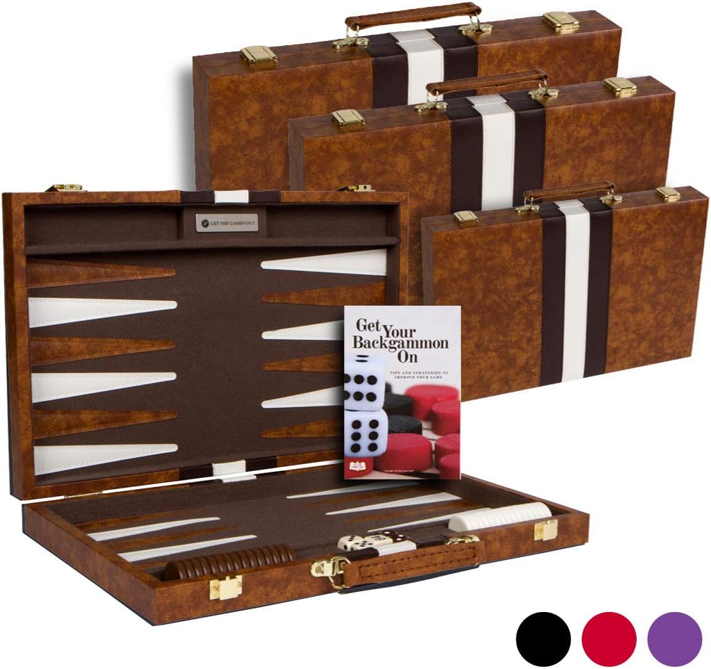 Get The Games Out Top Backgammon Set - Classic Board Game Case - Best Strategy & Tip Guide - Available in Small, Medium and Large Sizes (Brown, Medium) Pack of 2