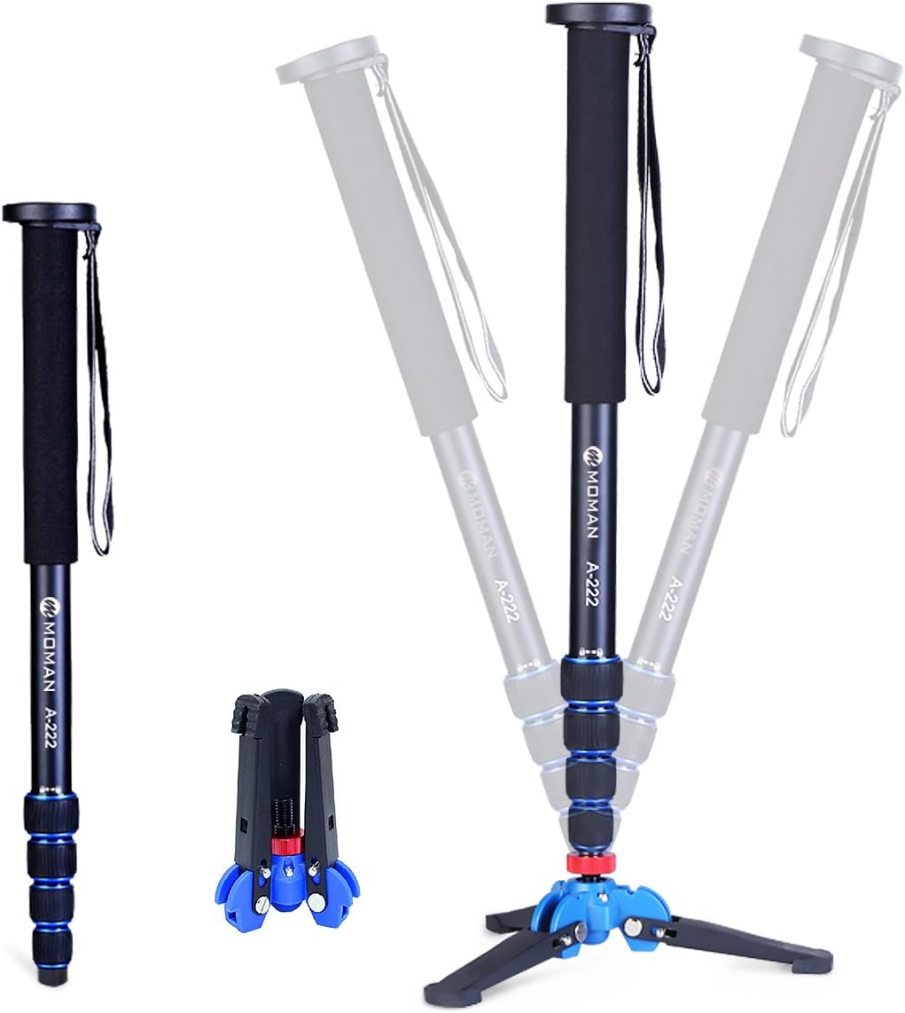 Moman Monopod Tripod with Feet for Camera DSLR Camcorder DV, Lightweight Portable Aluminum Alloy Unipod Alpenstock, Tripod Base Included, 5 Sections up to 65 inch Pack of 2