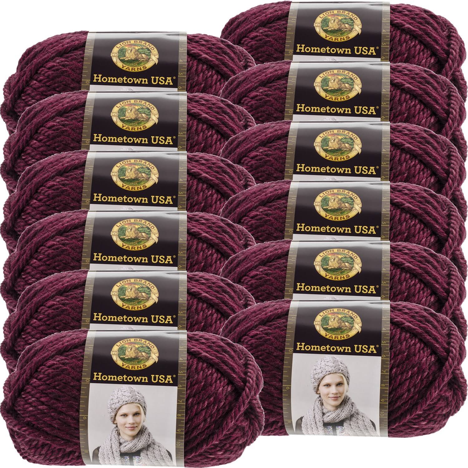 Lion Brand Hometown USA Yarn - Northfolk Merlot, Multipack of 12