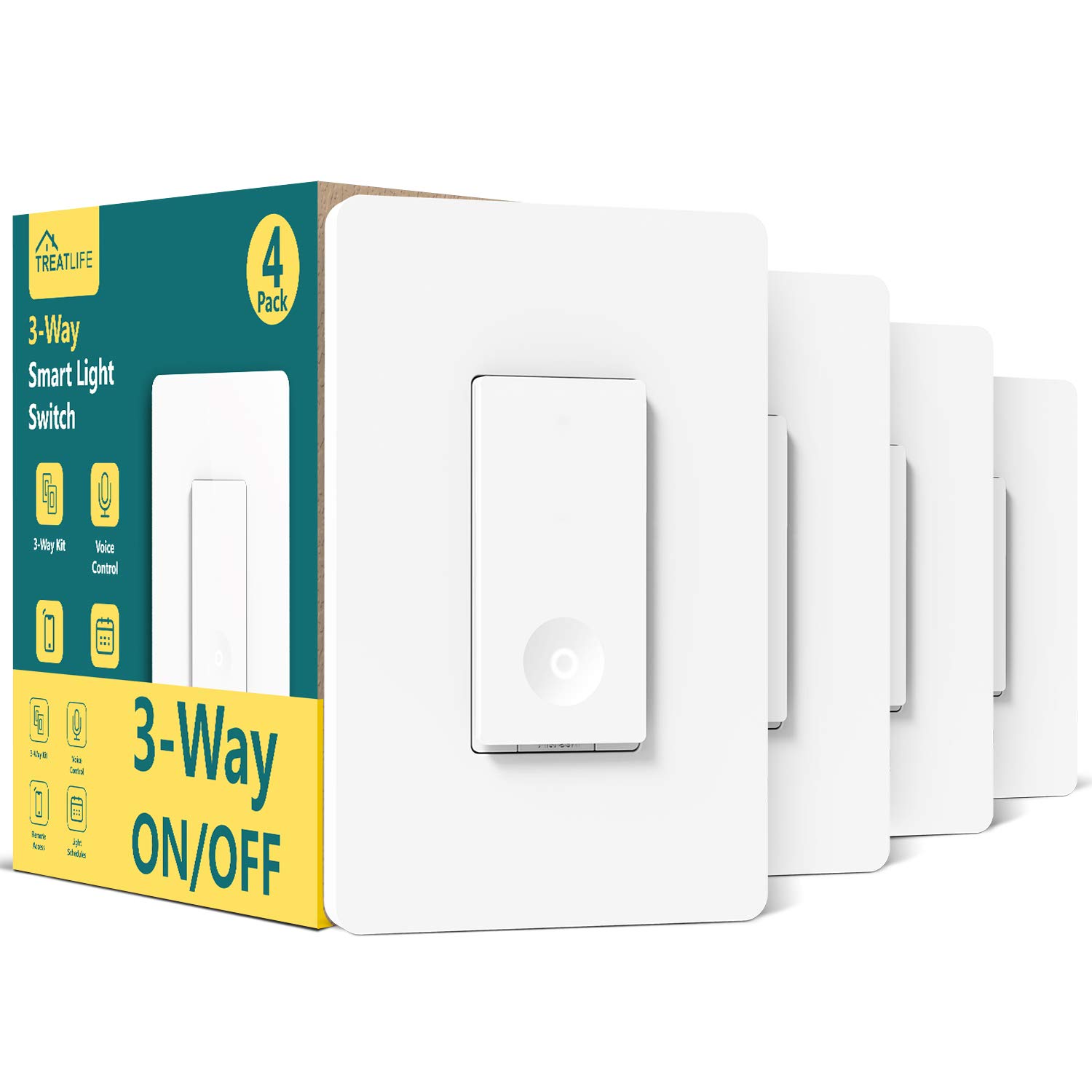 3 Way Smart Light Switch 4 Pack, Treatlife 2.4GHz Wi-Fi Smart Switch Works with Alexa and Google Home, Neutral Wire Required, Remote Control, ETL Certified, No Hub Required Pack of 2