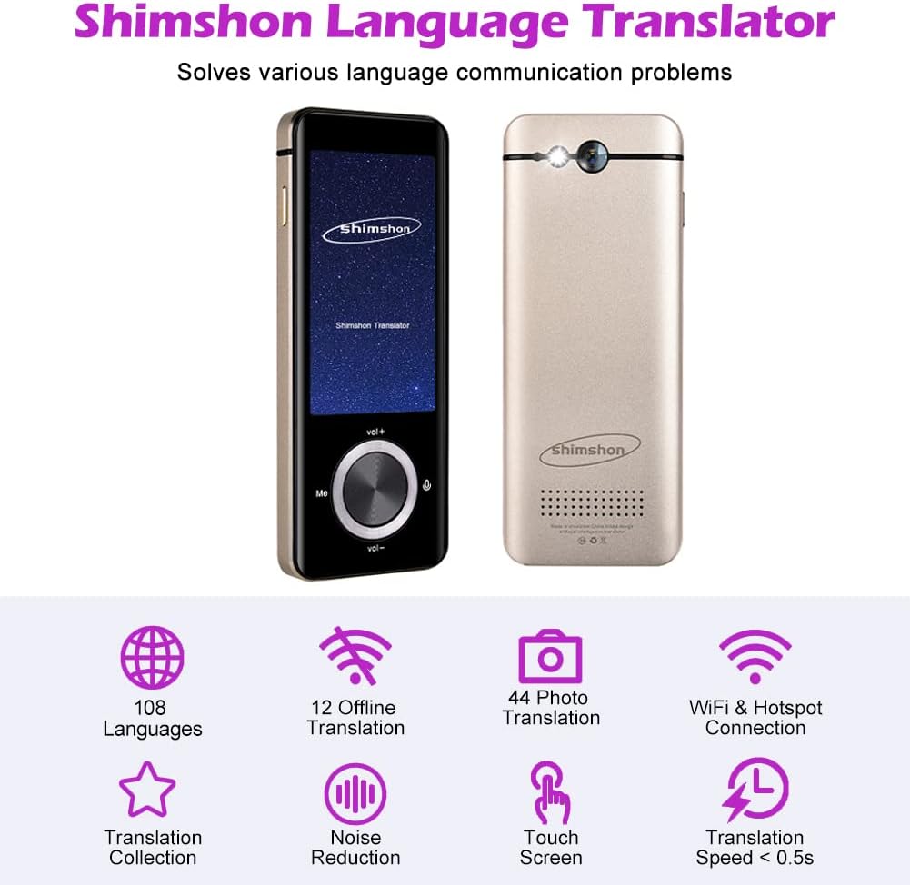 Language Translator Device Photo Translation Offline Translator 108 Languages Smart Translation in 0.5 Second Portable Two-Way Voice Interpreter | WiFi | Bluetooth (Space Gold)