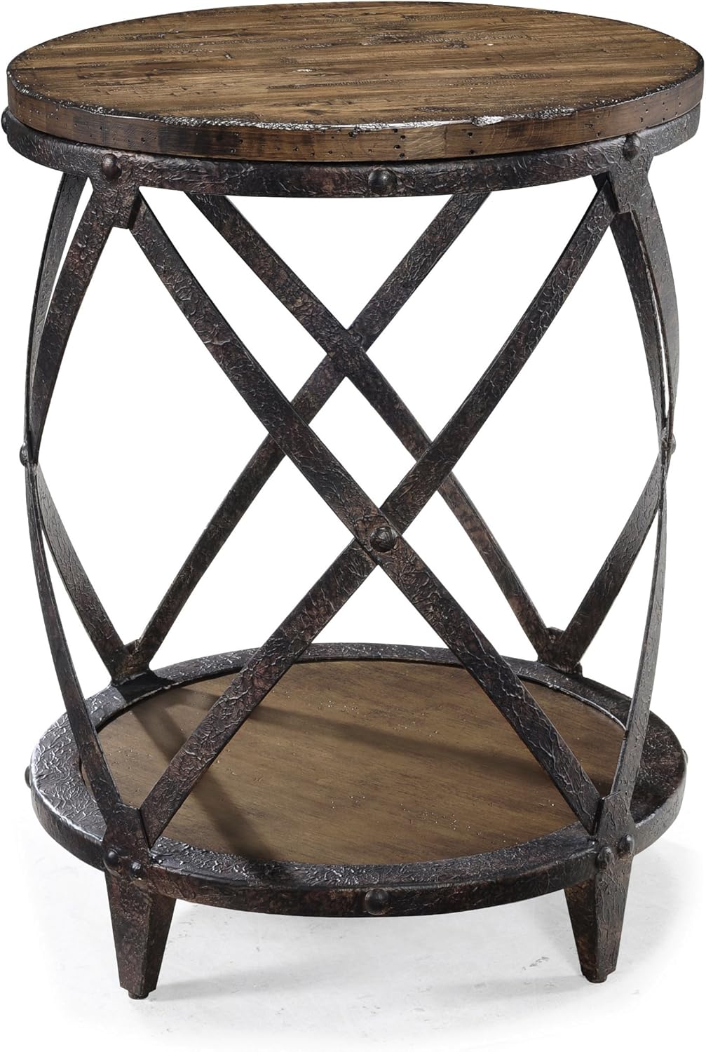 Magnussen T1755 Pinebrook Distressed Natural Pine Wood Round Accent Table