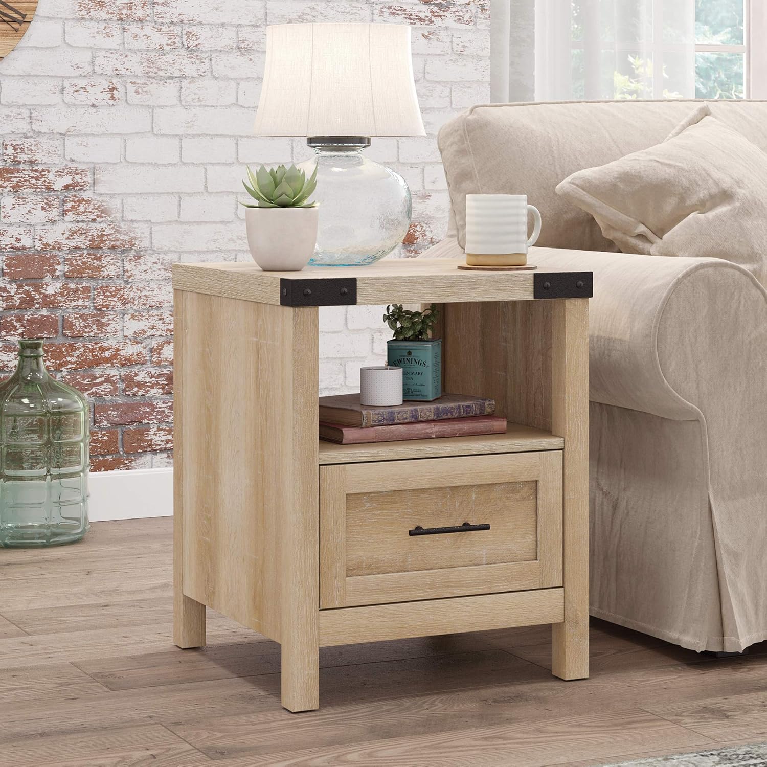 Sauder 427326 Bridge Acre Rustic Farmhouse Side Table - Orchard Oak Finish
