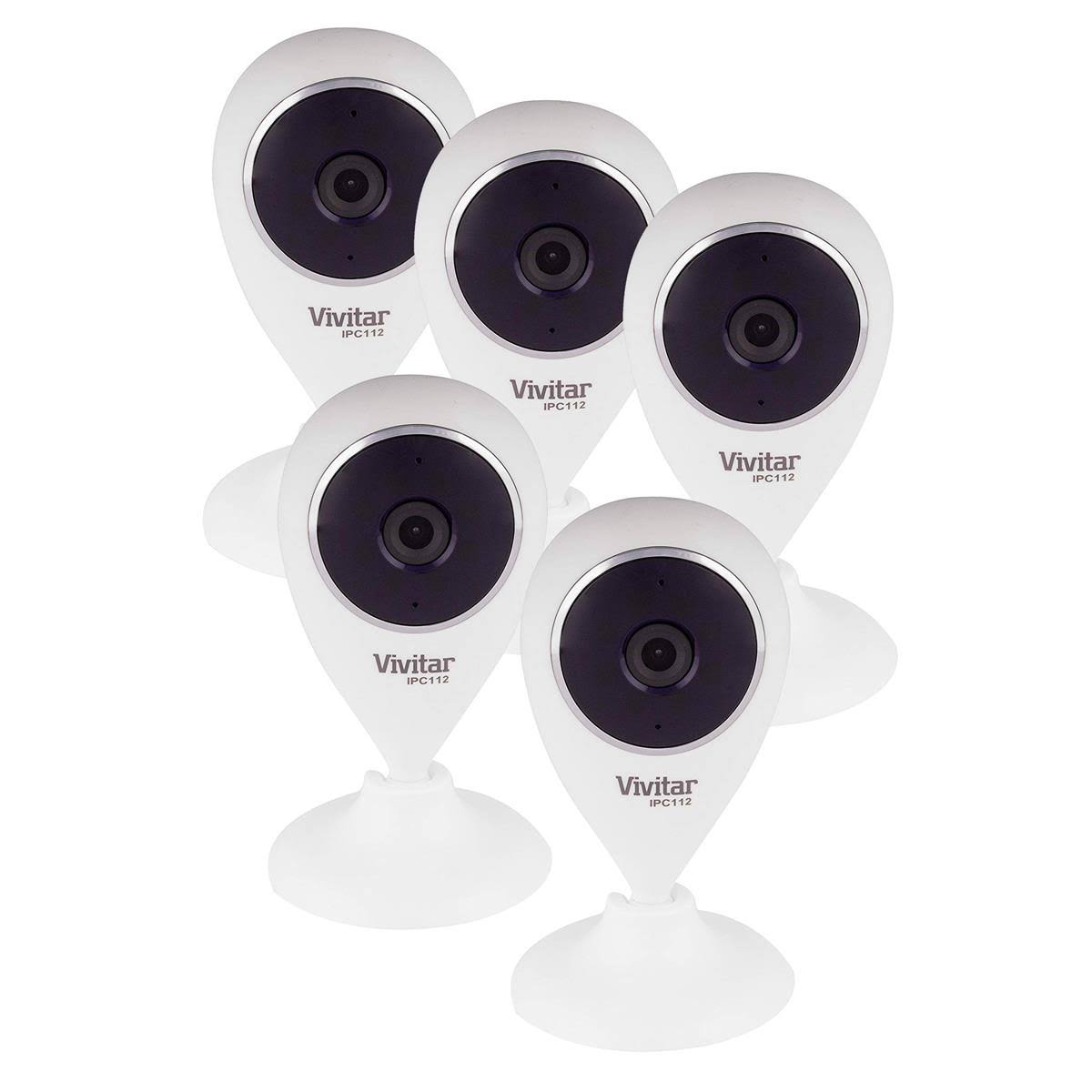 Vivitar IPC112G 720p Wide Angle View Wi-Fi Security Camera, White, 5-Pack