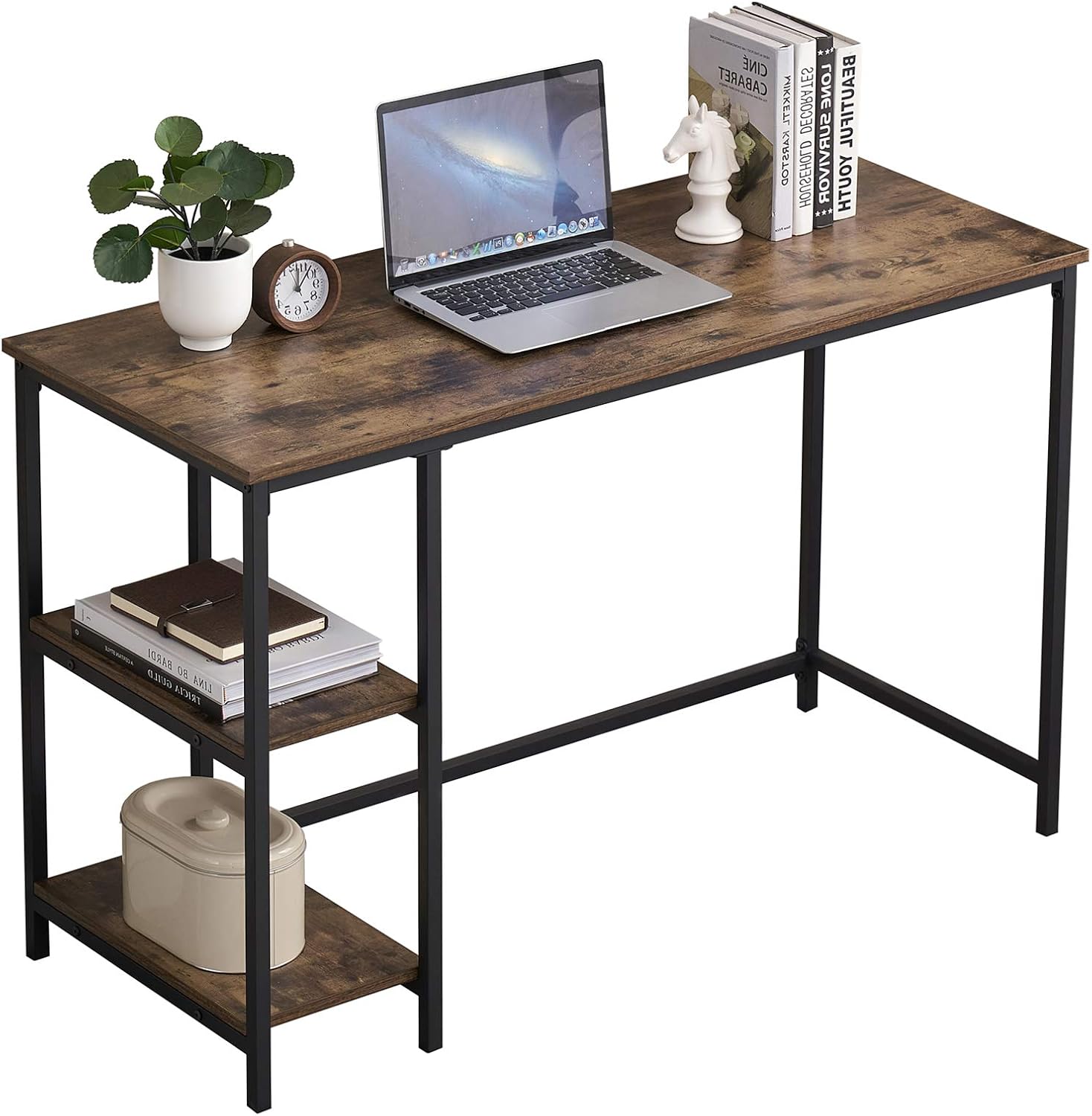 Industrial Computer Desk for Small Space, 39 Inch Home Office Desk with Storage Shelves, Wood Writing Study Desk Laptop Workstation, Rustic Brown