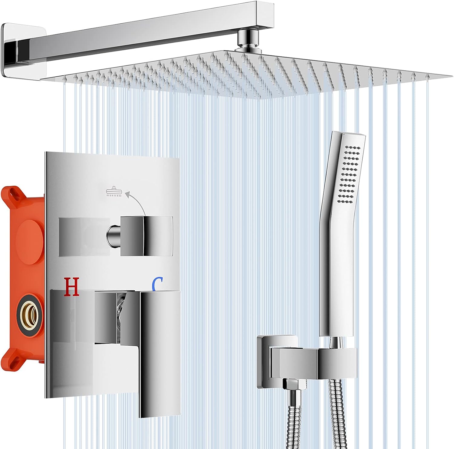 NERDON Shower System, 12 Inch Matte Black High Pressure Rain Shower Head with Handheld, Wall Mounted Mixer Shower Combo Set, Bathroom Rainfall Shower head Shower Faucet Brass Shower Valve and Trim