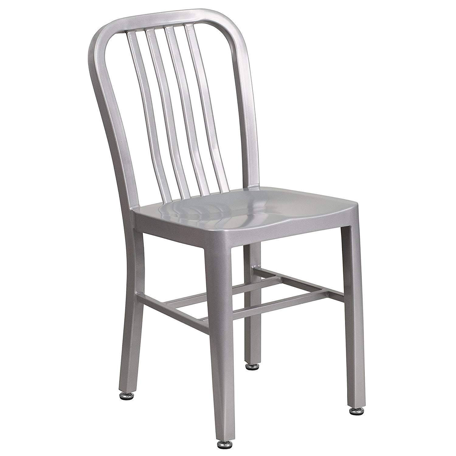 Flash Furniture Commercial Grade 2 Pack Silver Metal Indoor-Outdoor Chair