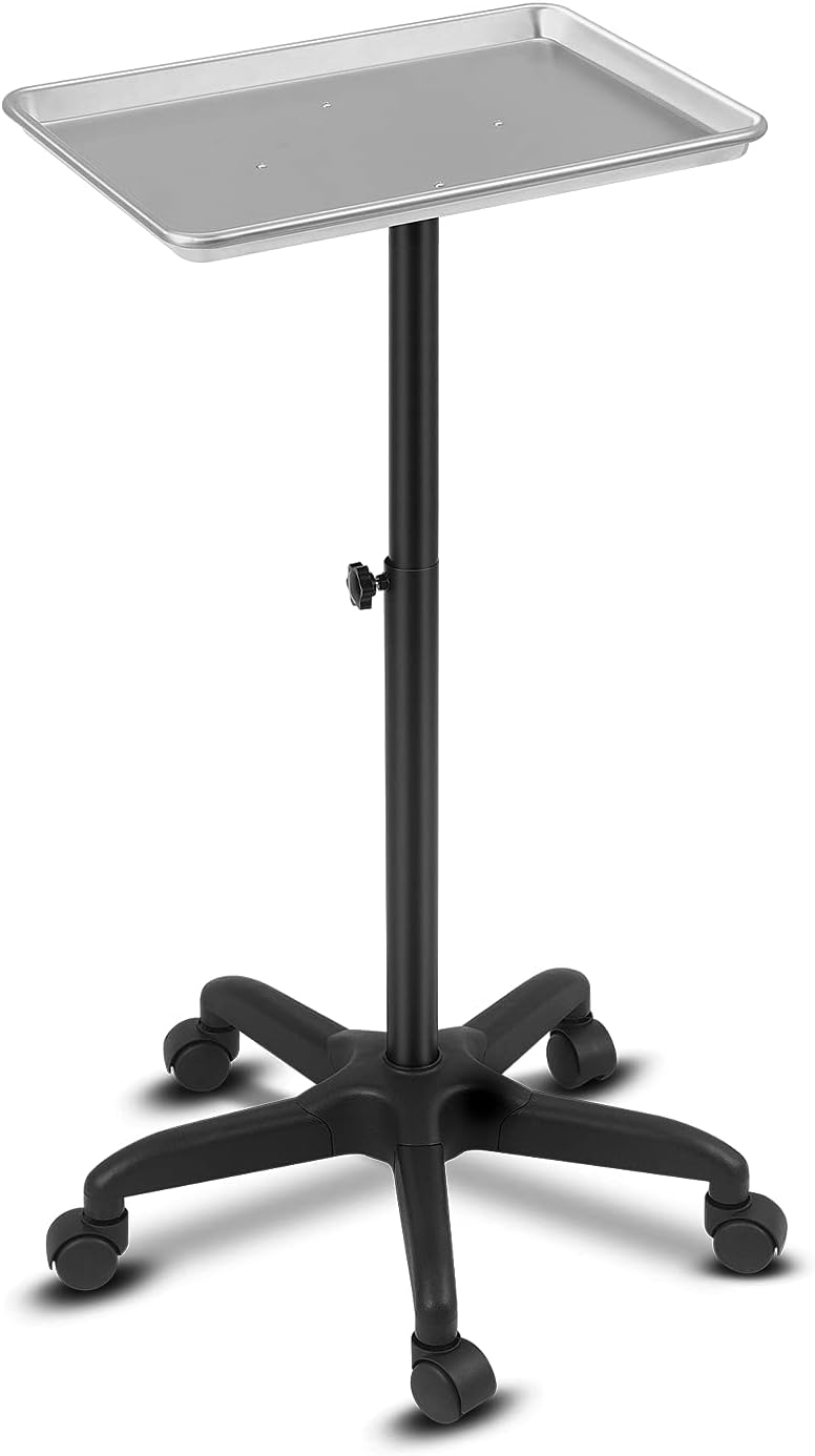 FLOLXNB Salon Tray Cart Premium Aluminum Tattoo Tray Rolling Trolley Adjustable Height Storage Utility Cart for Clinic Spa Rolling Tray(Silver) Pack of 2