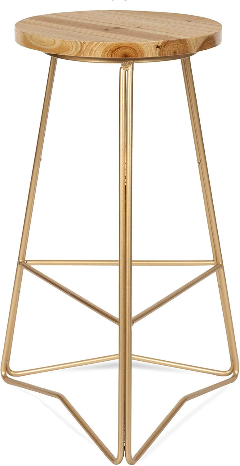 Kate and Laurel Godwin Backless Modern Counter Height Bar Stool, 25-Inch, Gold Metal Base with Natural Wood Finish Seat