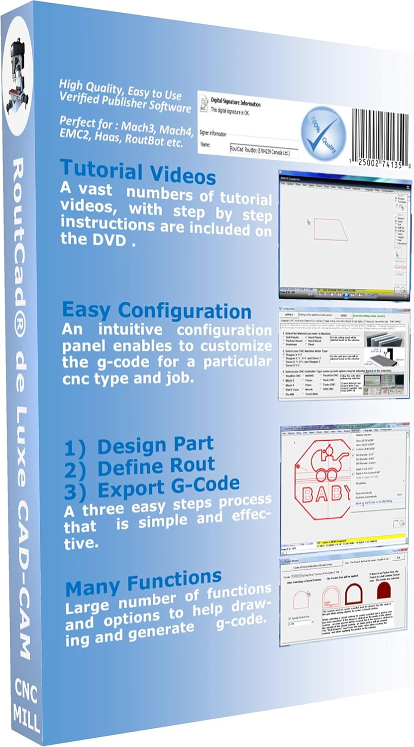 CAD-CAM CNC Mill Software for Mach 3-4, Linux CNC, EMC2, Fanuc, CNC 3040. Design your part and generate the g-code with a single easy to use software, plus many tutorial training videos included.