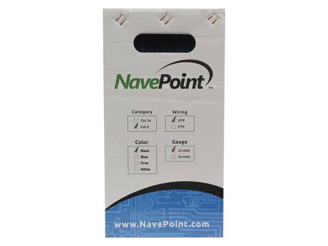 Navepoint Cat6 Riser (CMR), 1000ft, Black, Solid Bare Copper Bulk Ethernet Cable, 550Mhz, 23AWG 4 Pair, Unshielded Twisted Pair