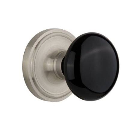 Nostalgic Warehouse Black Porcelain Passage Door Knob with Classic Rosette Finish: Satin Nickel 710005