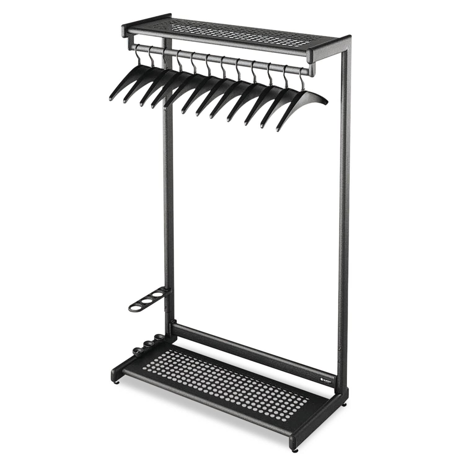 Quartet Single-Sided Rack W-Two Shelves, 12 Hangers, Steel, 48x22 Wide, Black