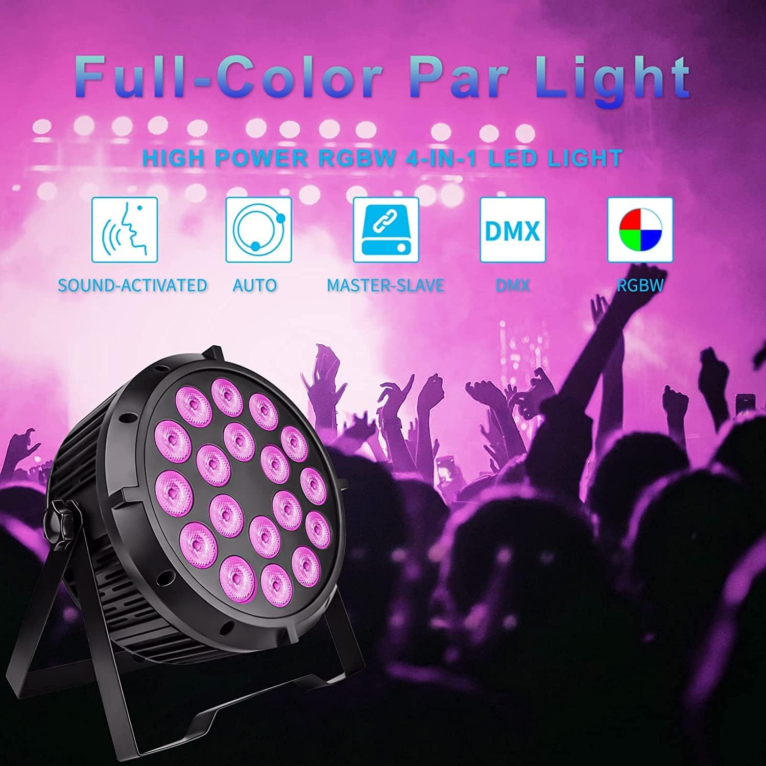 BETOPPER Stage Lights,DJ Party Can Lights 18x8W RGBW LED Washing Lighting Professional Disco Lights DMX-512 Sound Activated Strobe Lights for DJ,Church Events,Live Performance etc.(1 Pack)