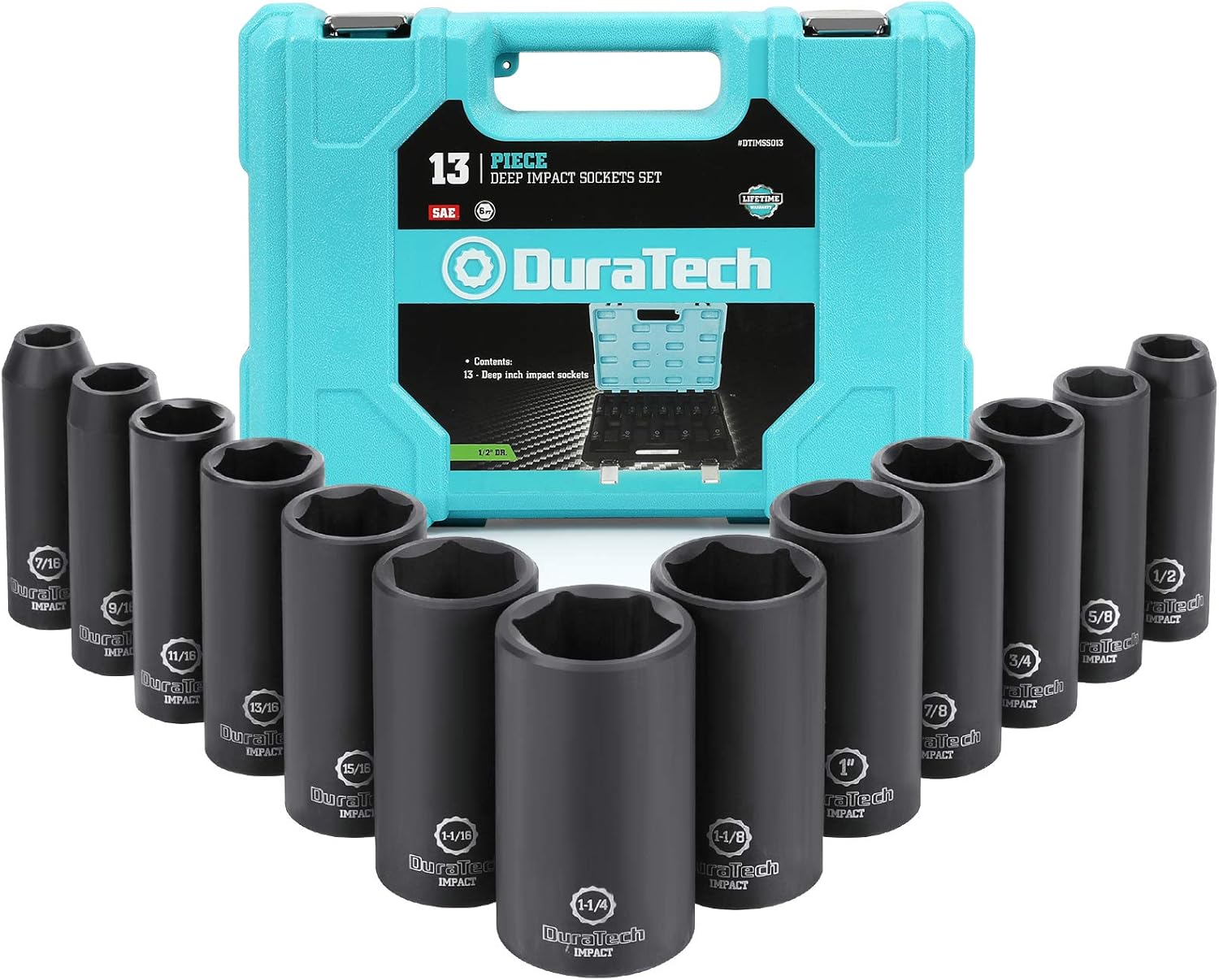 DURATECH 1/2 Inch Drive Deep Impact Socket Set,13 Piece Standard (SAE) Sockets (7/16