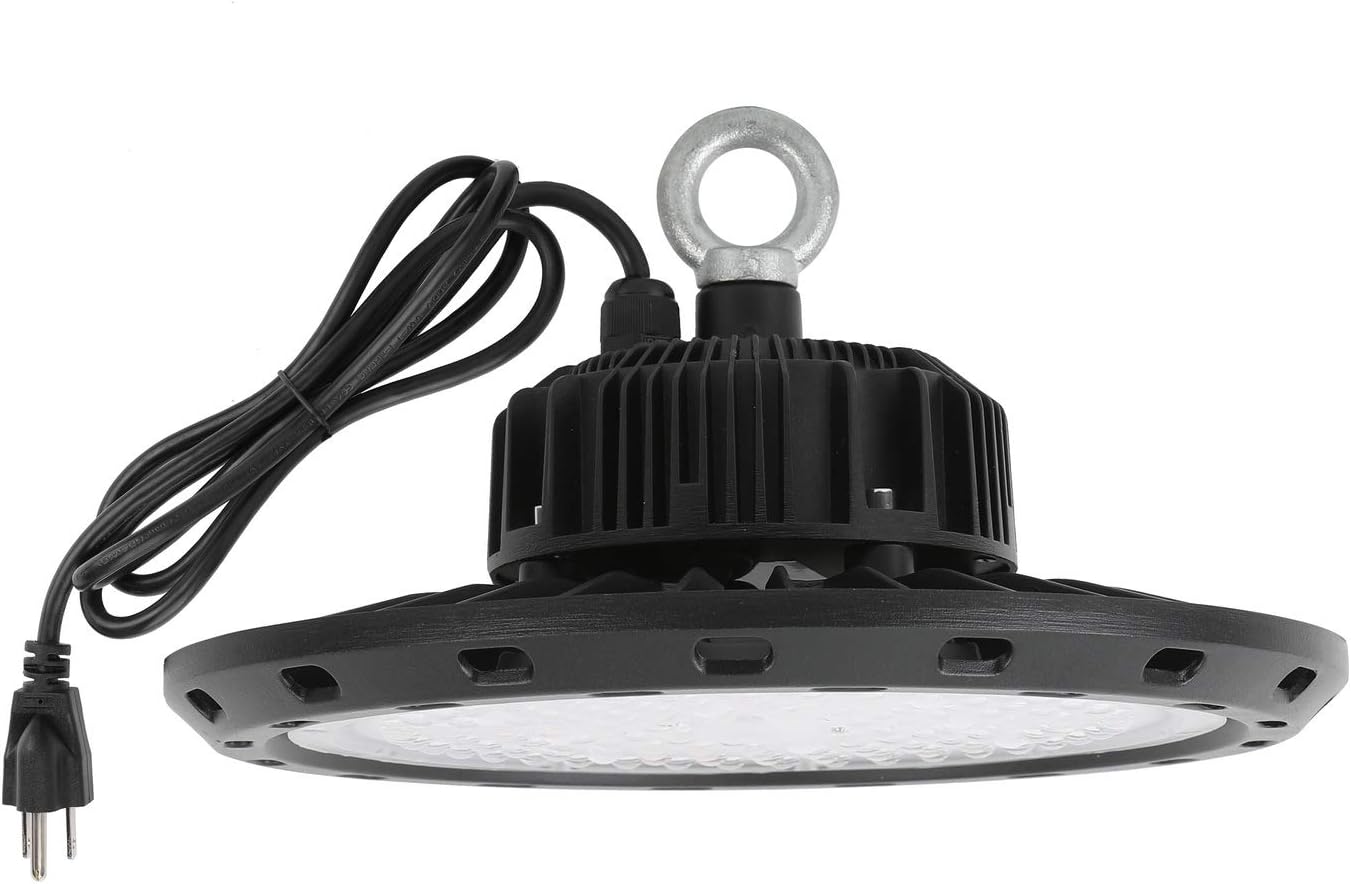 UFO High Bay LED Light 100W 5000K White with US Plug 5 ft Cable LED Warehouse Light, High Bay Shop Light Fixtures for Factory Garage Gym