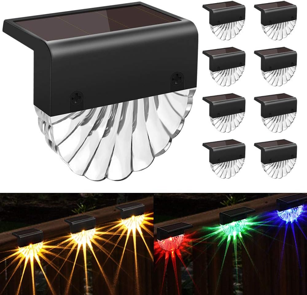 Solar Deck Lights Outdoor - 8 Pack Solar Step Light CIYOYO Waterproof Solar Fence Lights for Patio Stairs Post Pathway Porch Driveway Yard Garden Decor, Warm White/LED Color Glow Lighting