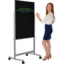 Global Industrial Mobile Glass Board - 36x22W x 48x22H - Black