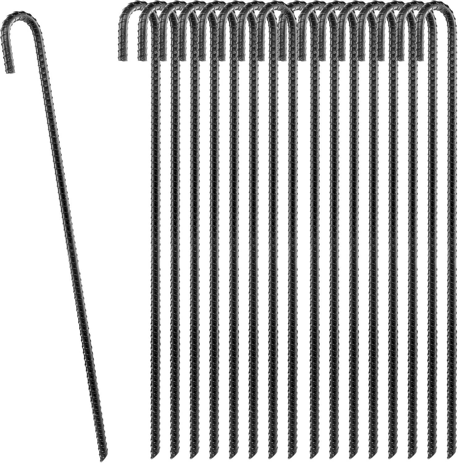 CRIZTA 24” Ground Rebar Stakes (12PCS) Extra Heavy Duty J Hook Ground Anchors, 1/2