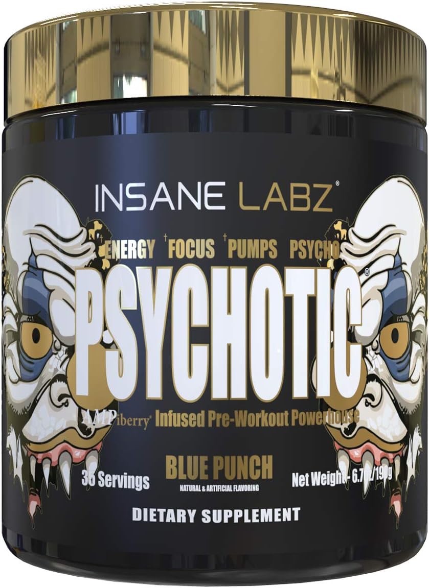 Insane Labz Psychotic Gold, High Stimulant Pre Workout Powder, Extreme Lasting Energy, Focus, Pumps and Endurance with Beta Alanine, DMAE Bitartrate, Citrulline, NO Booster, 35 Srvgs, Pina Colada Pack of 2